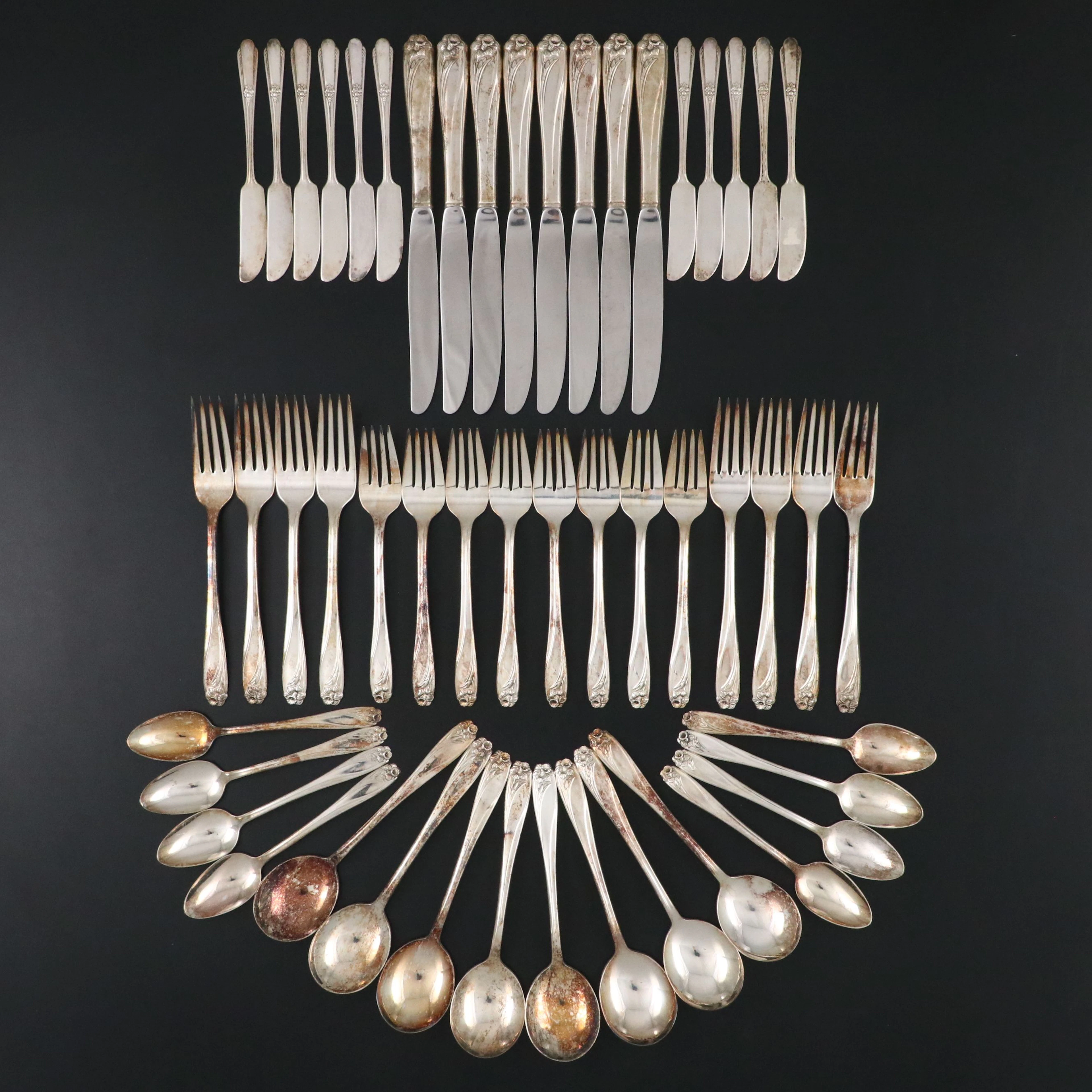 Roger Bros. "Daffodil" Silver Plate Dinner Forks, Spoons and More