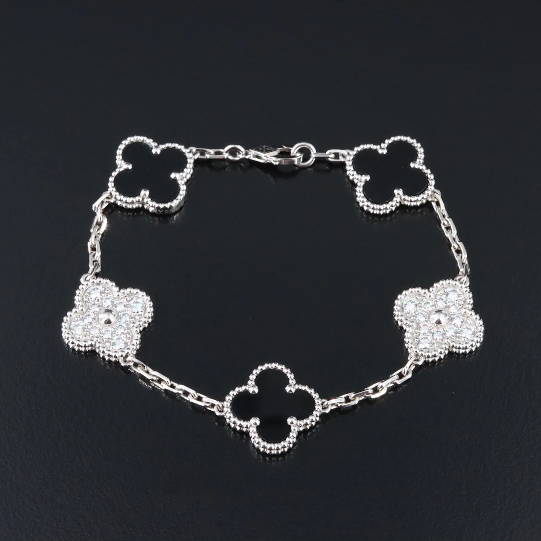 Van Cleef & Arpels 18K 0.96 CTW Diamond Vintage Alhambra 5 Motif Bracelet