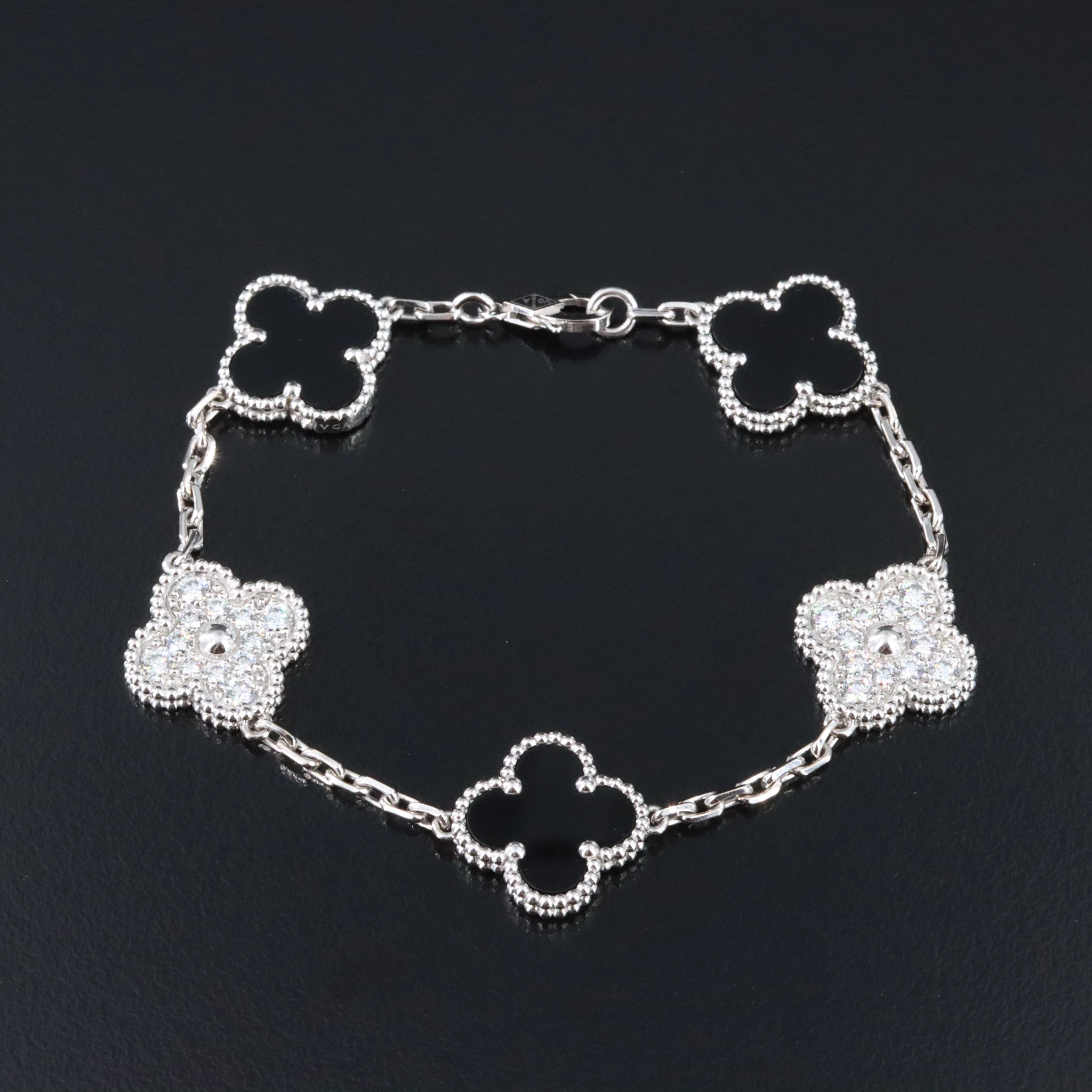 Van Cleef & Arpels 18K 0.96 CTW Diamond Vintage Alhambra 5 Motif Bracelet