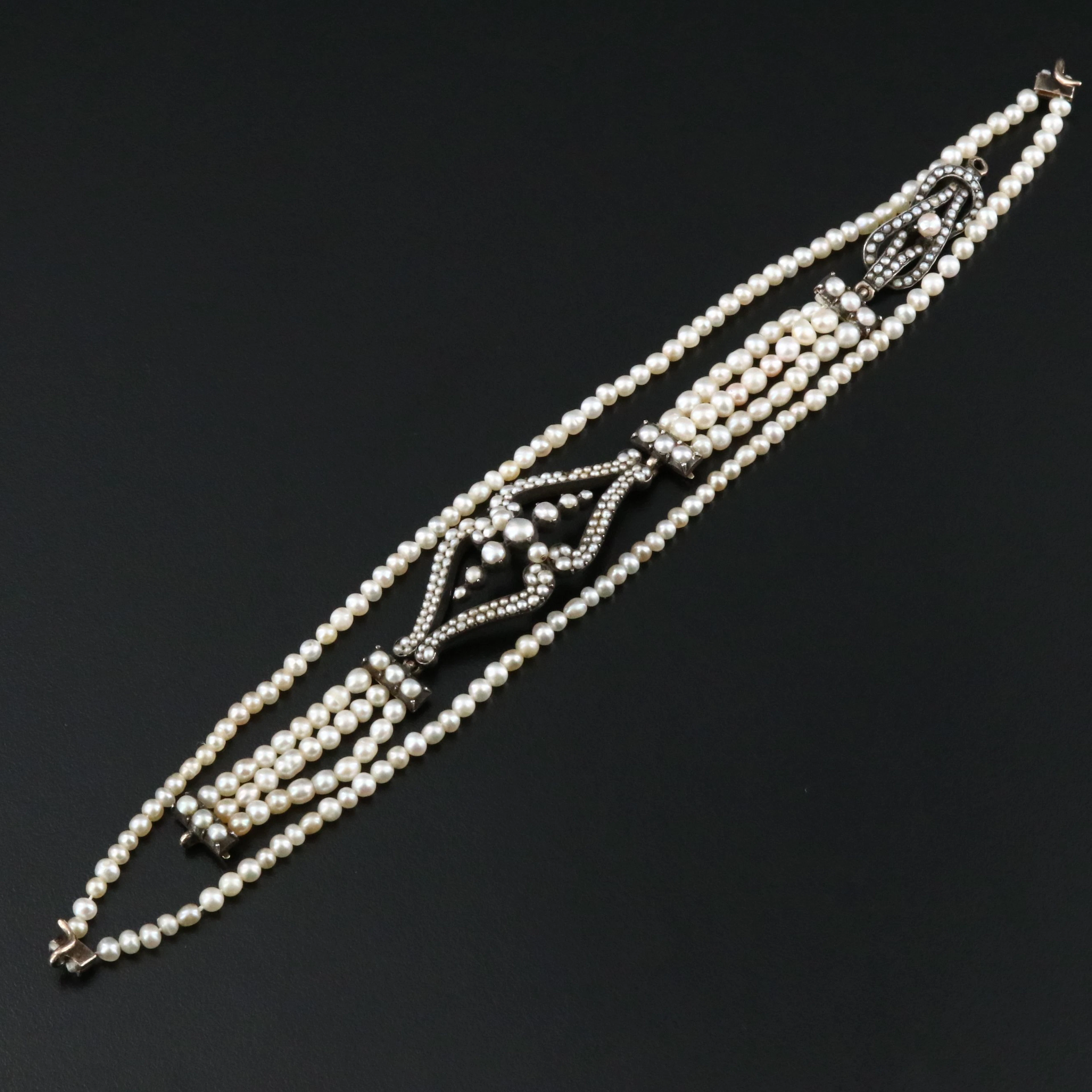 Edwardian Silver Gold Alloy Convertible Pearl Bracelets or Necklace