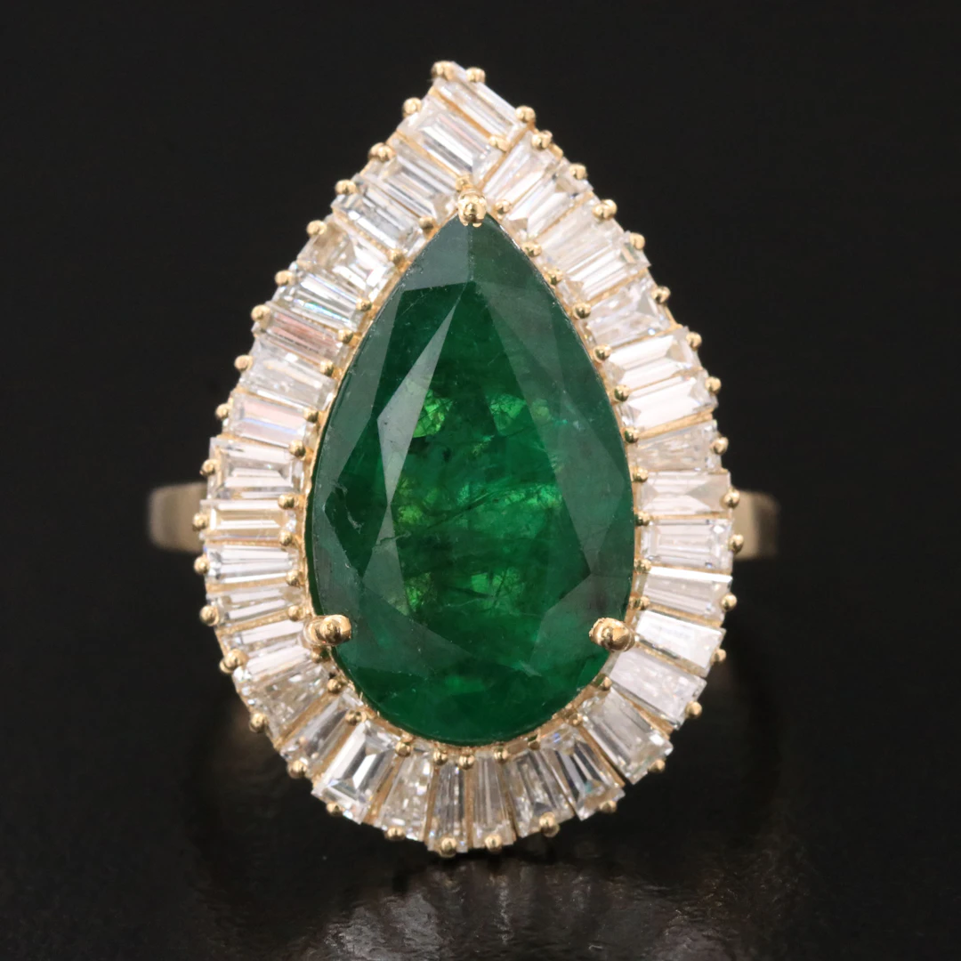 14K 4.65 CT Zambian Emerald and Diamond Ring with GIA Report
