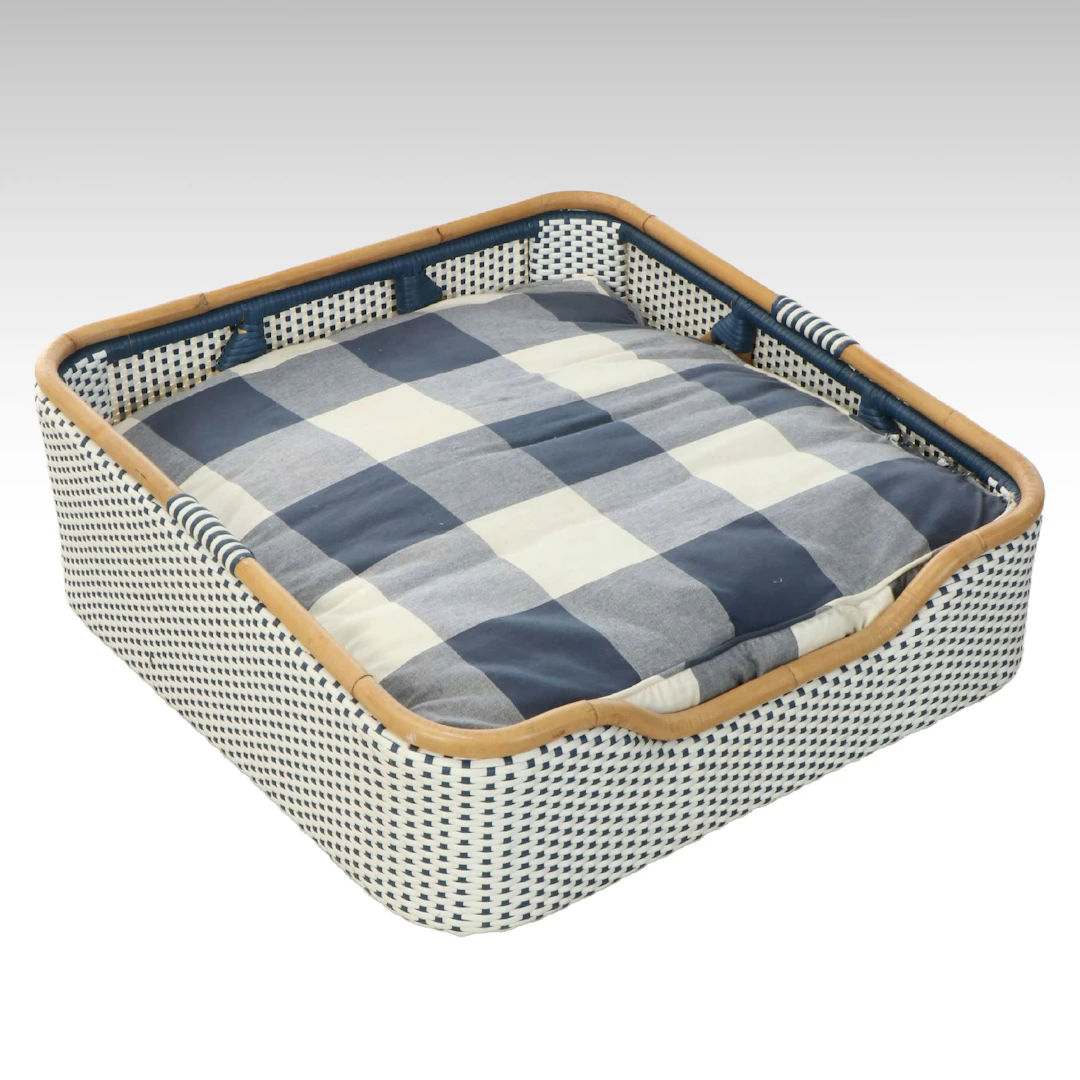 Serena & Lily Riviera Dog Bed with Blue Gingham Cushion