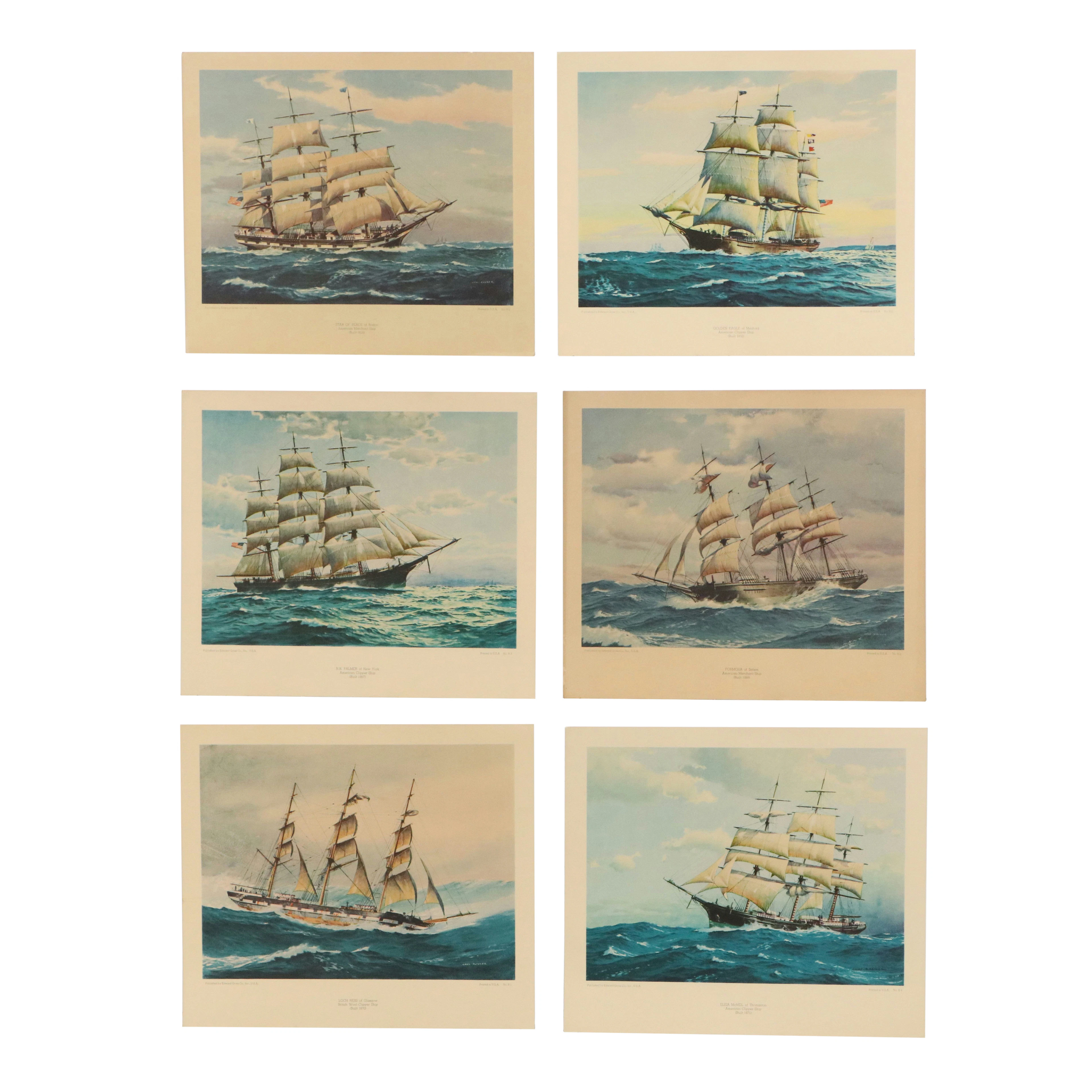 After Charles Rosner Maritime Collotype Prints of Sailboats, 20th Century