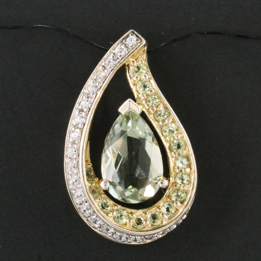 Sterling Prasiolite, Peridot, and CZ Pendant