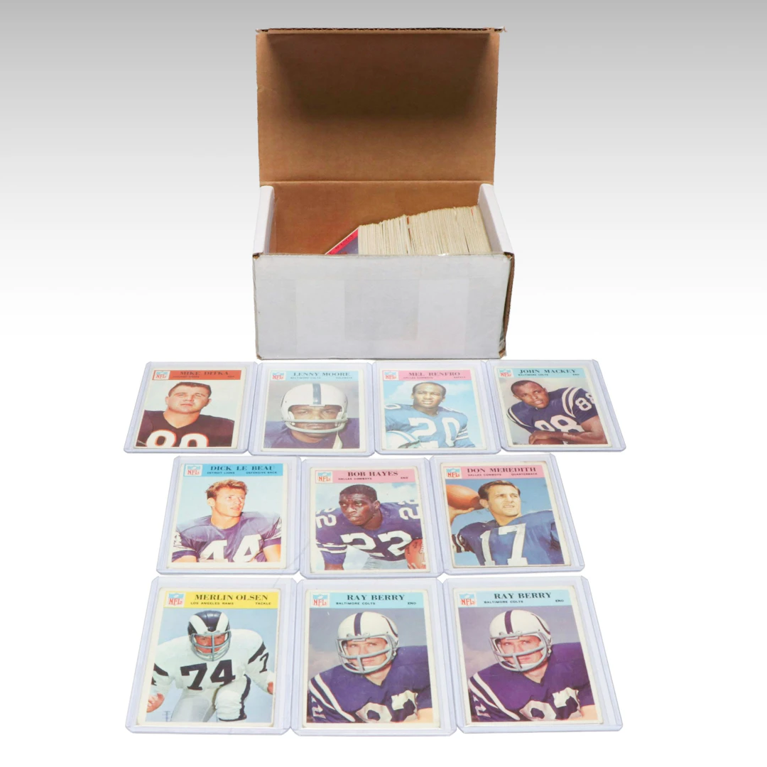 1966 Philadelphia Football Cards with Mike Ditka, Mel Renfro, and Lenny Moore