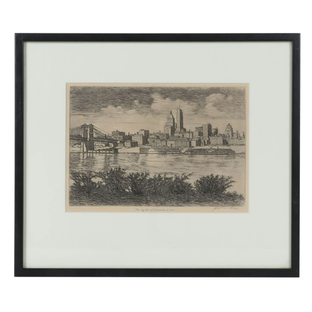 Halftone after Edward T. Hurley "The Sky Line of Cincinnati in 1945"