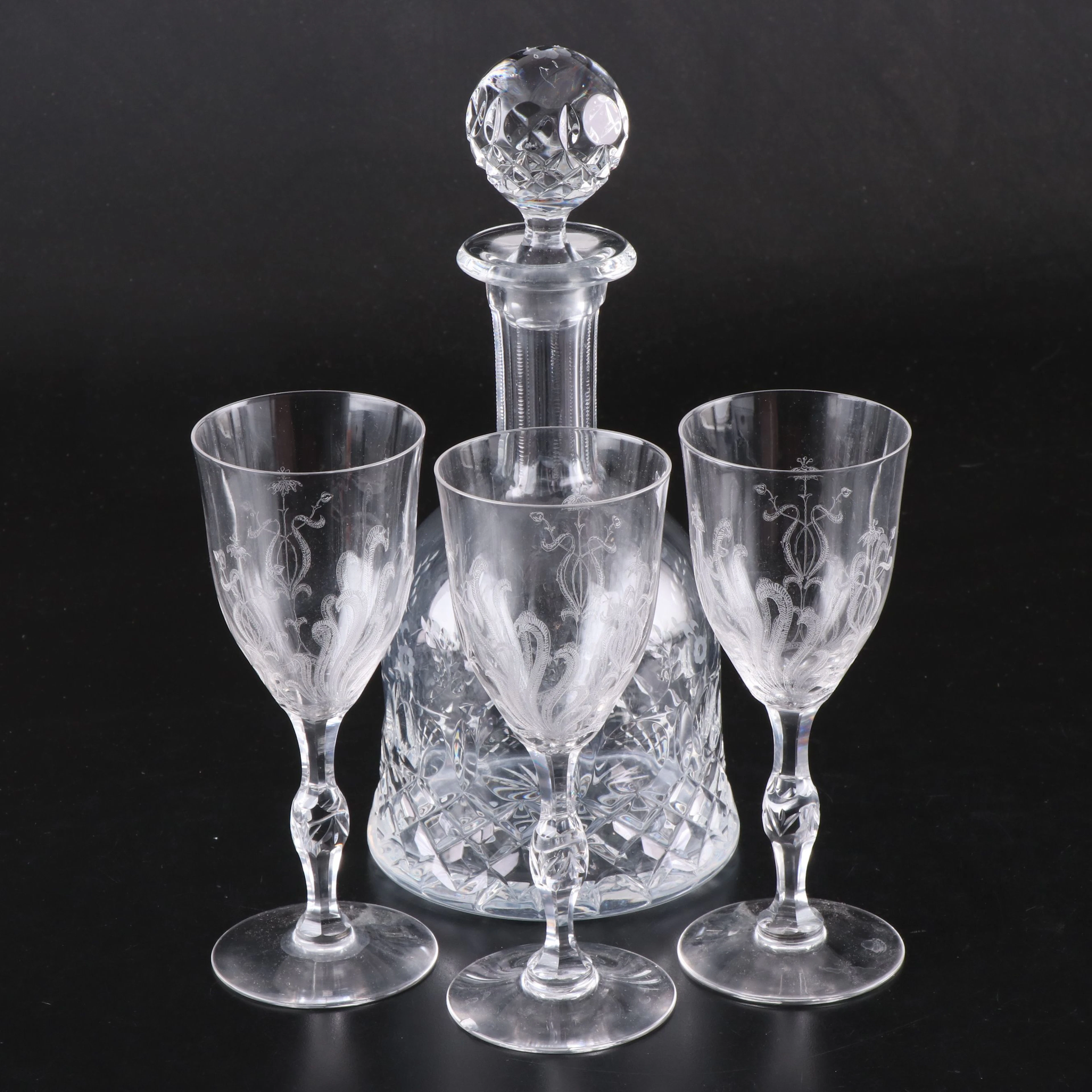 Rogaska "Gallia" Bourbon Decanter with Other Cut Crystal Stemware