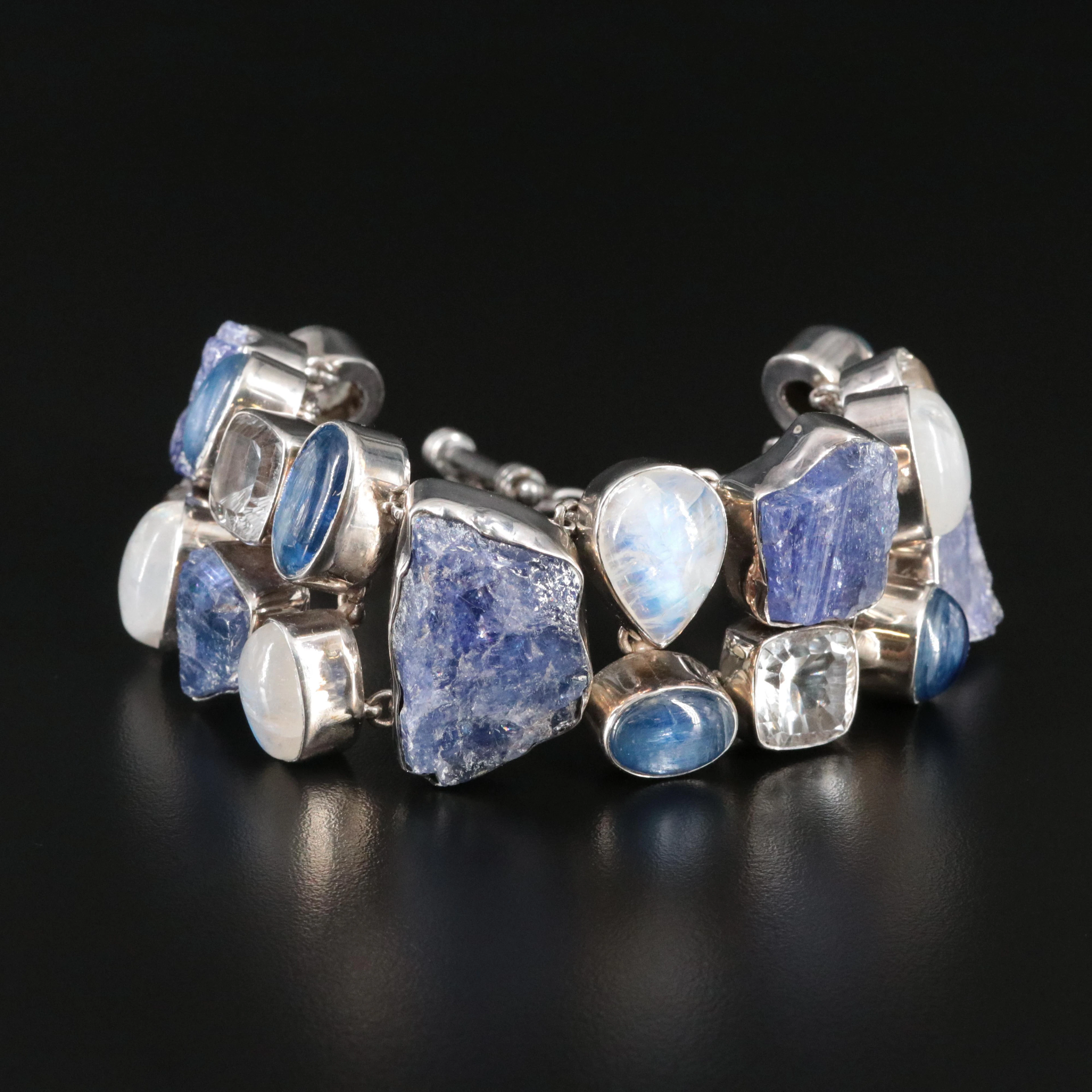Sterling Tanzanite, Rainbow Moonstone and Kyanite Bracelet