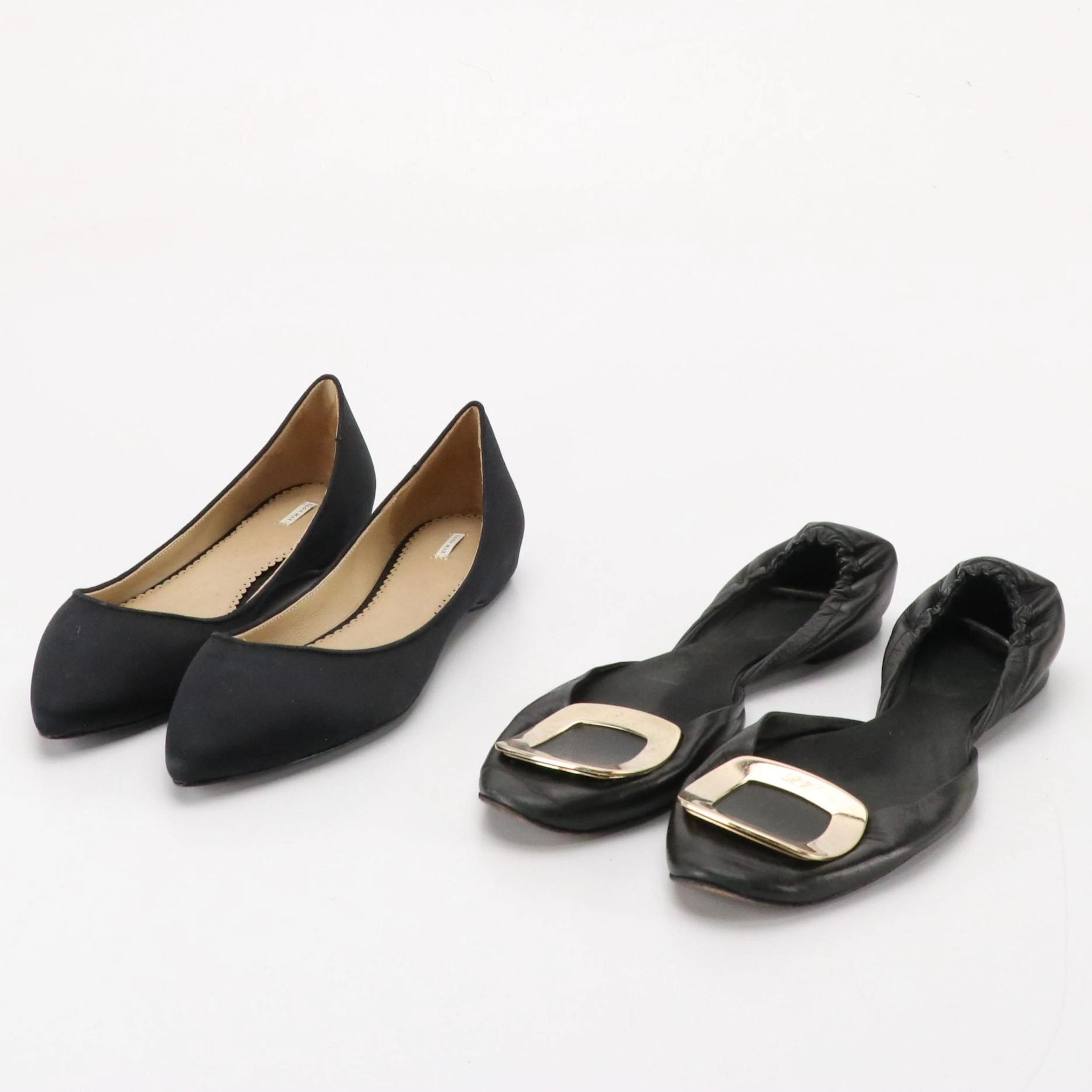 Leon Max Pointed Toe and Roger Vivier Black Leather Flats