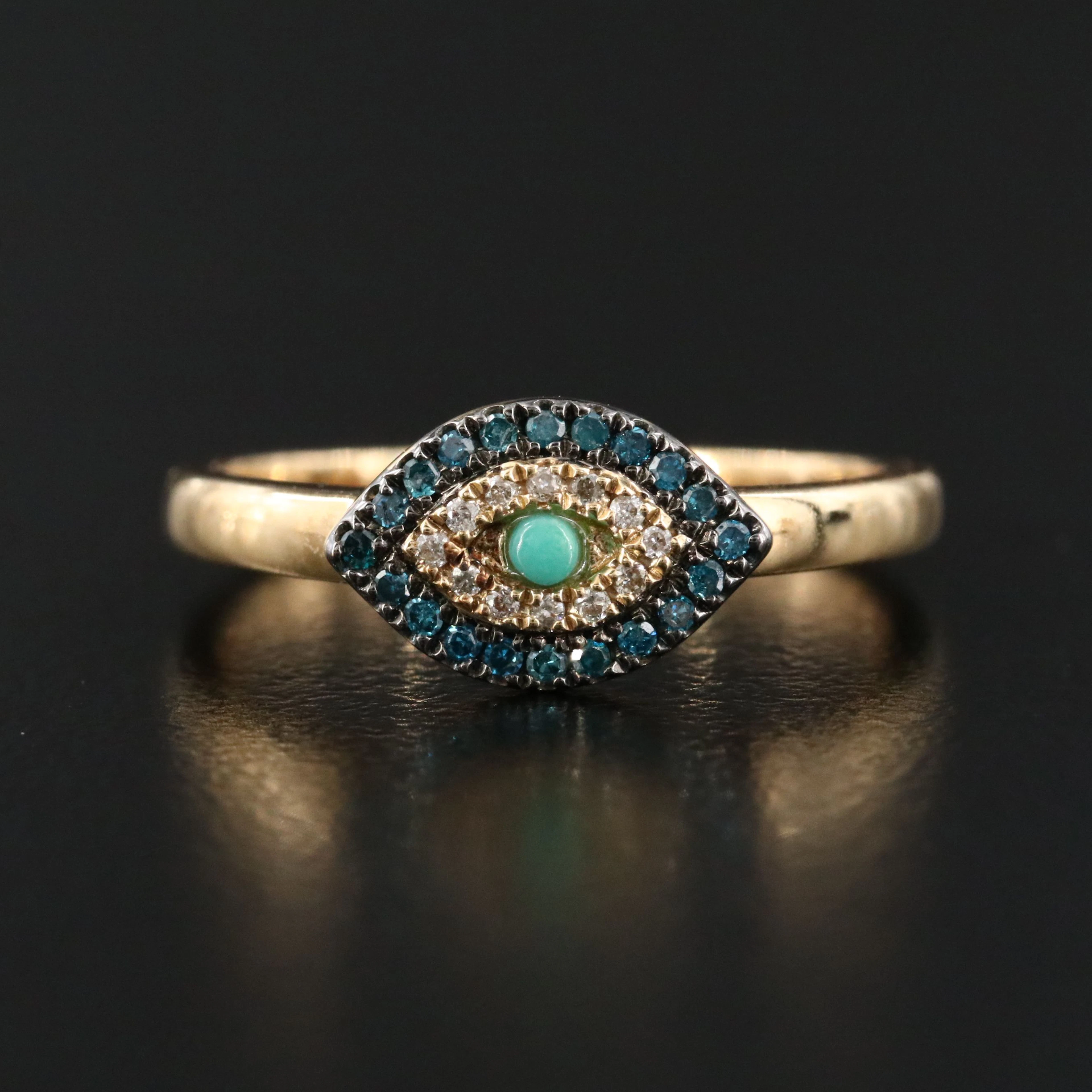 14K Chalcedony and Diamond Evil Eye Ring Featuring Fancy Blue