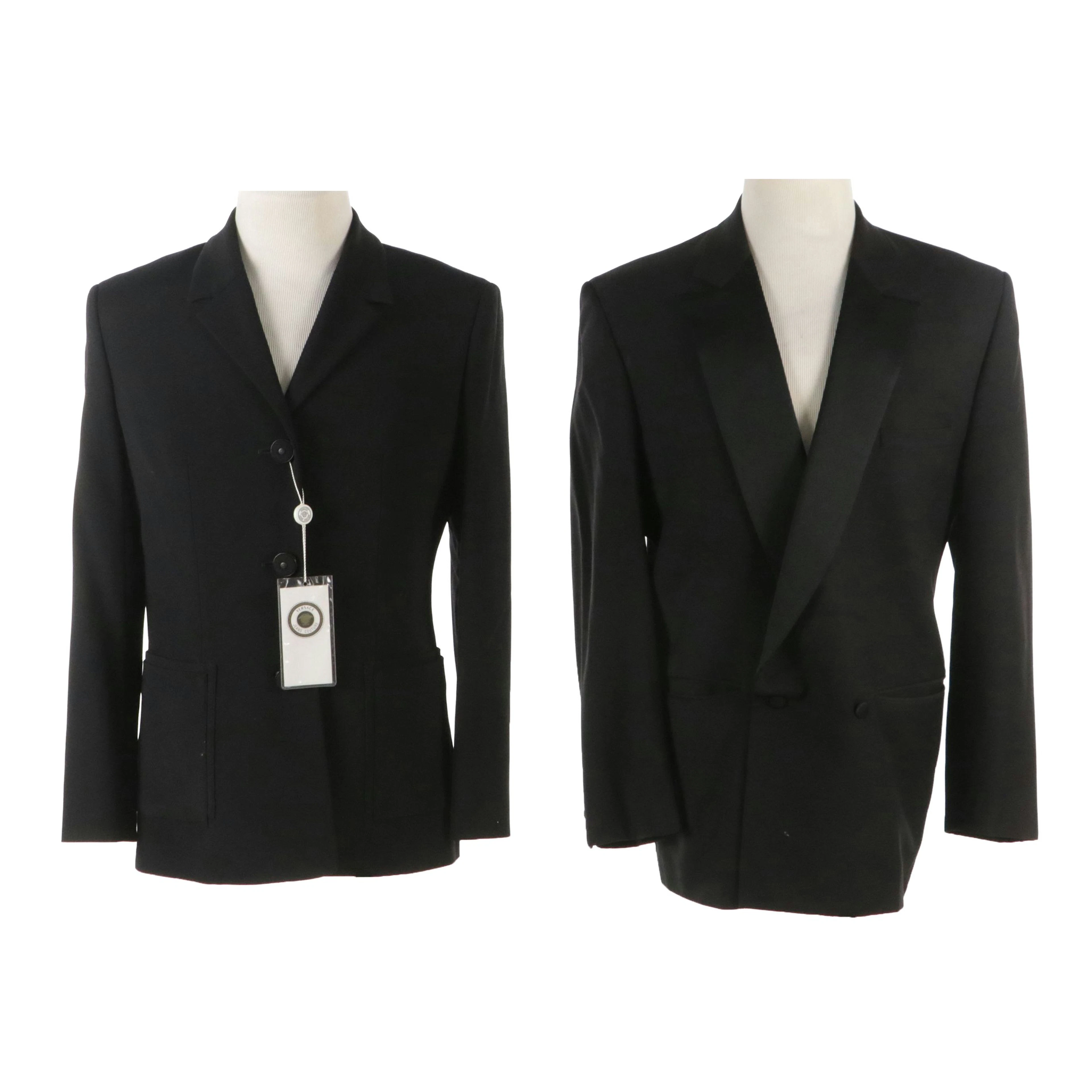 Men's Gianni Versace Black Wool Double-Breasted Style & Three-Button