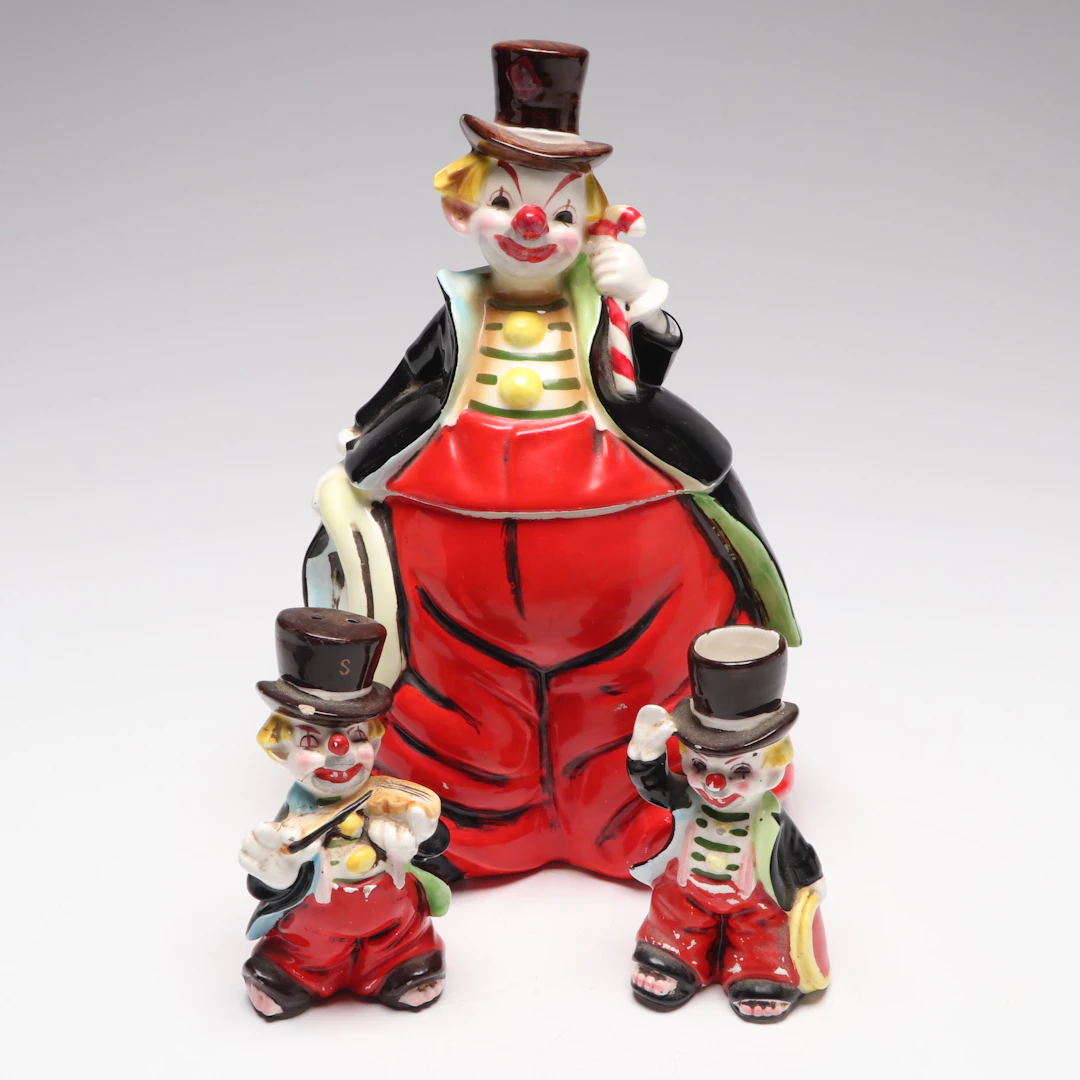 Enesco Ceramic Clown Cookie Jar and Table Accessories