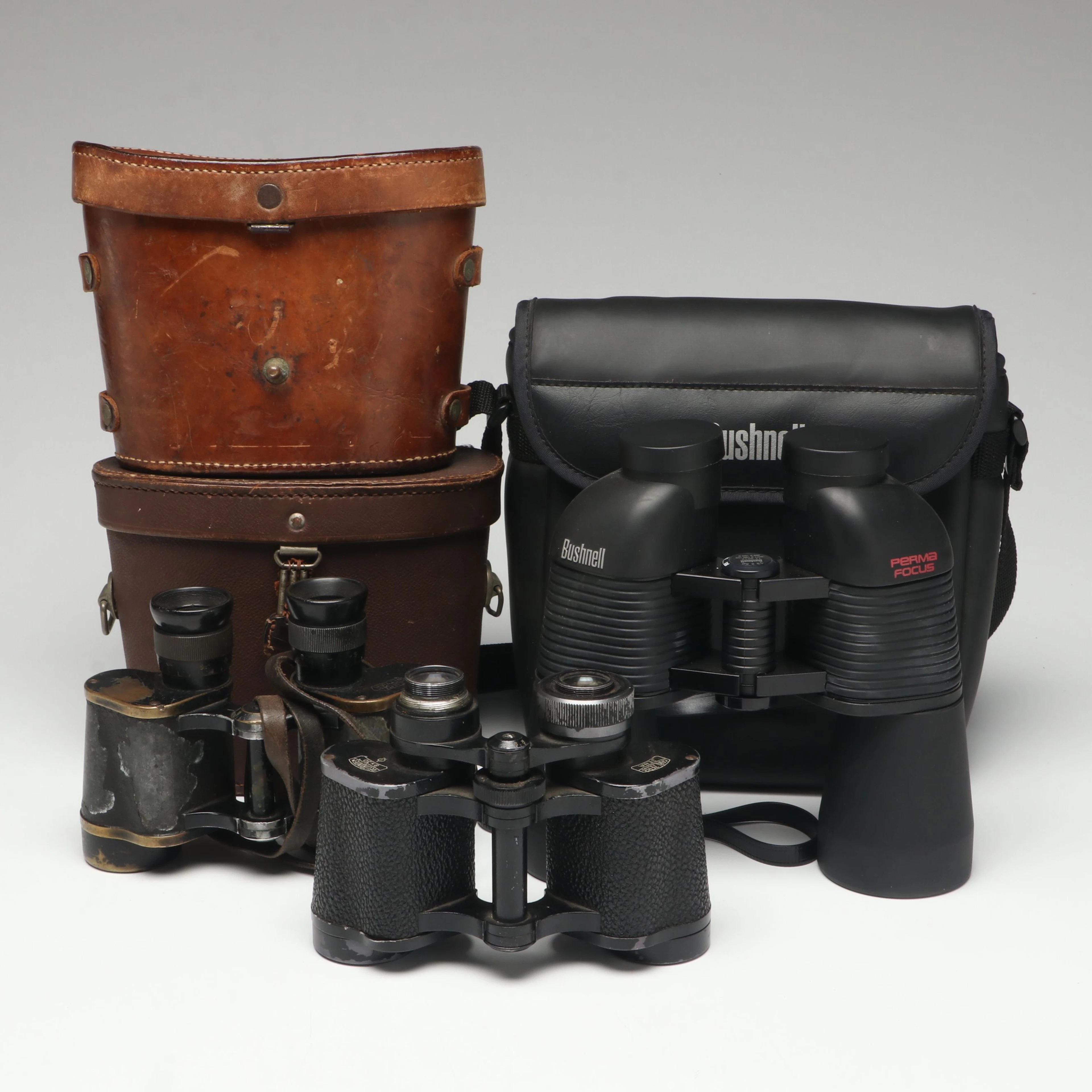 Carl Zeiss Jena, Ernst Leitz Wetzlar and Bushnell Binoculars with Cases
