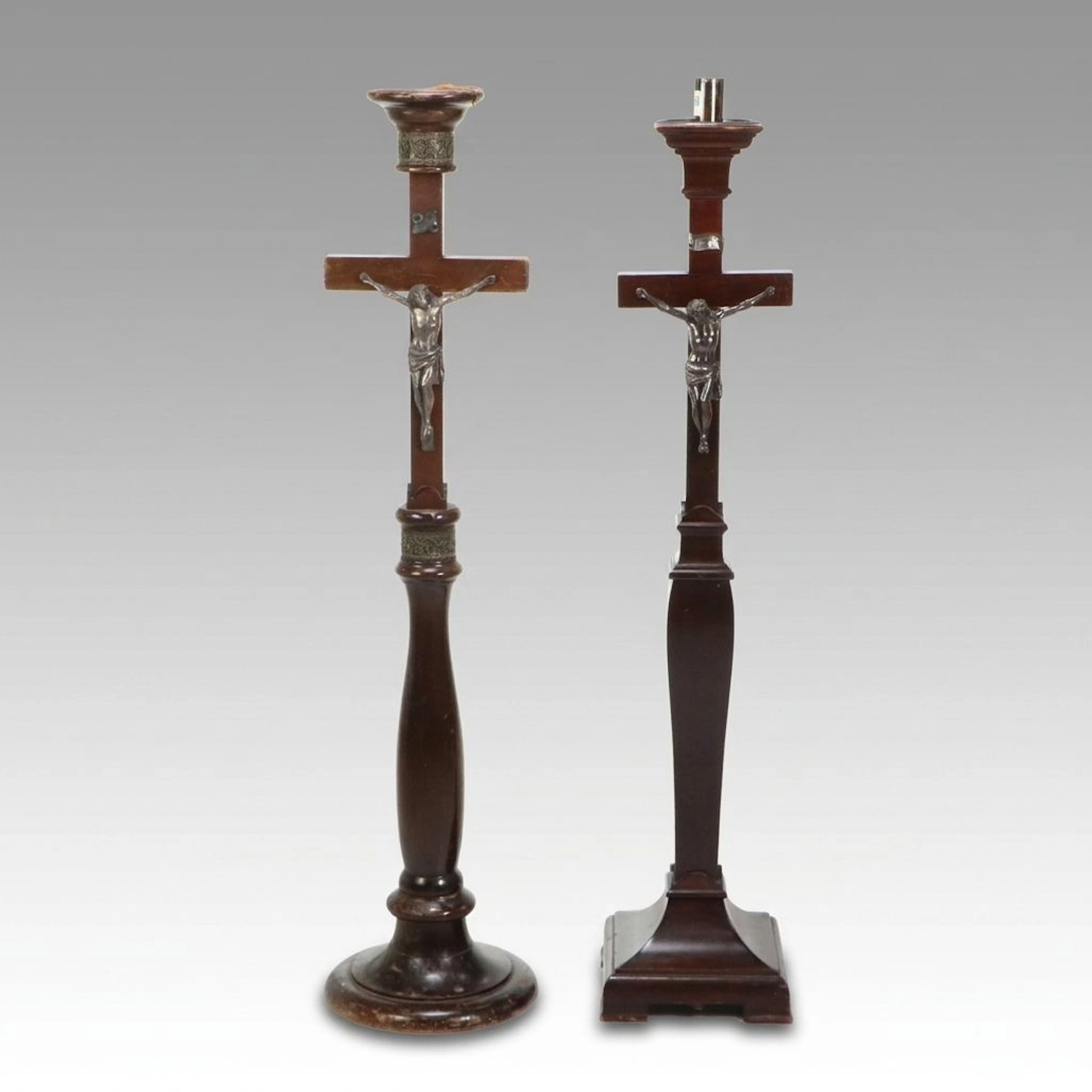 Wood and Metal Crucifix Floor Candle Holders