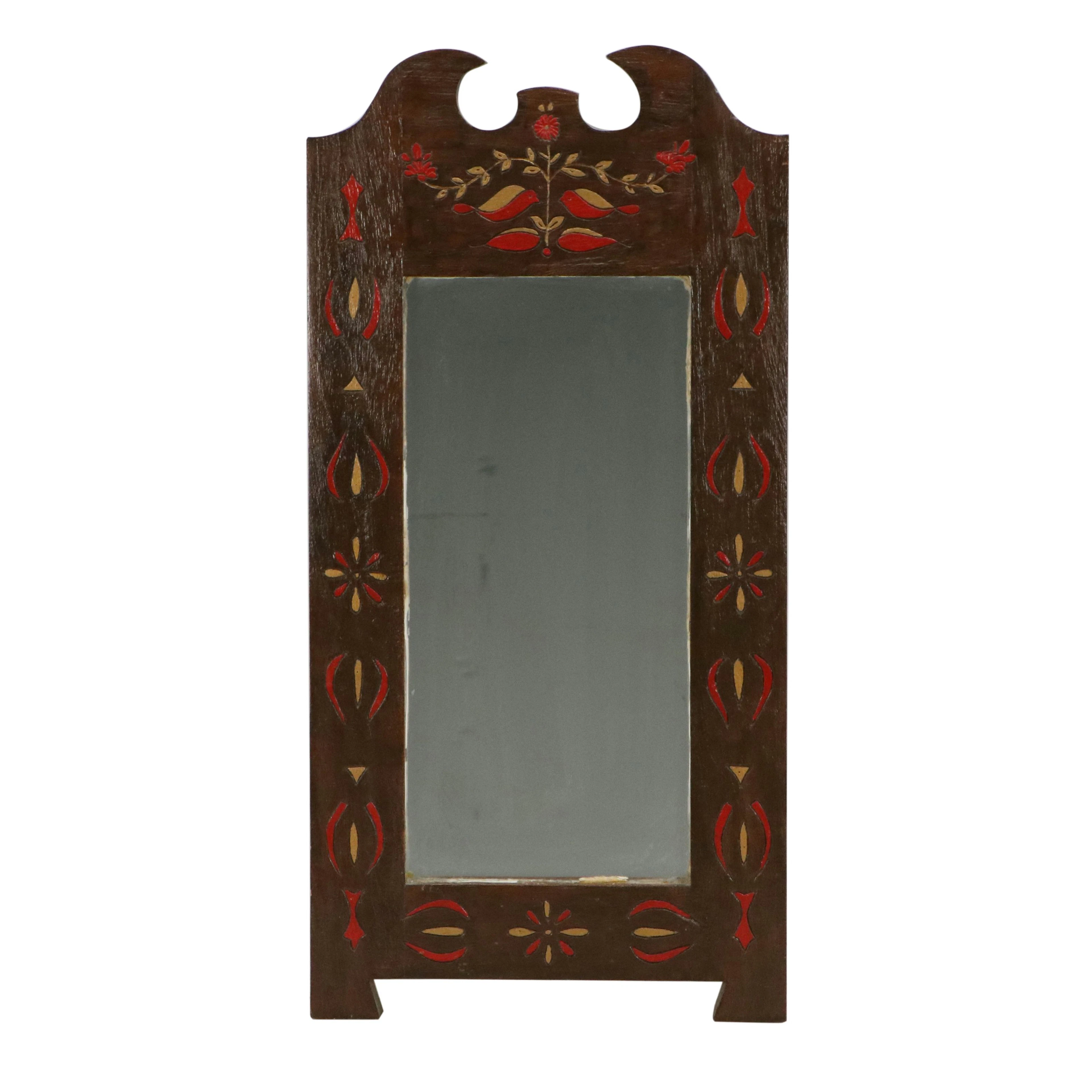 Arts and Crafts Style Hand-Carved Wooden Mirror, Circa Early 20th Century