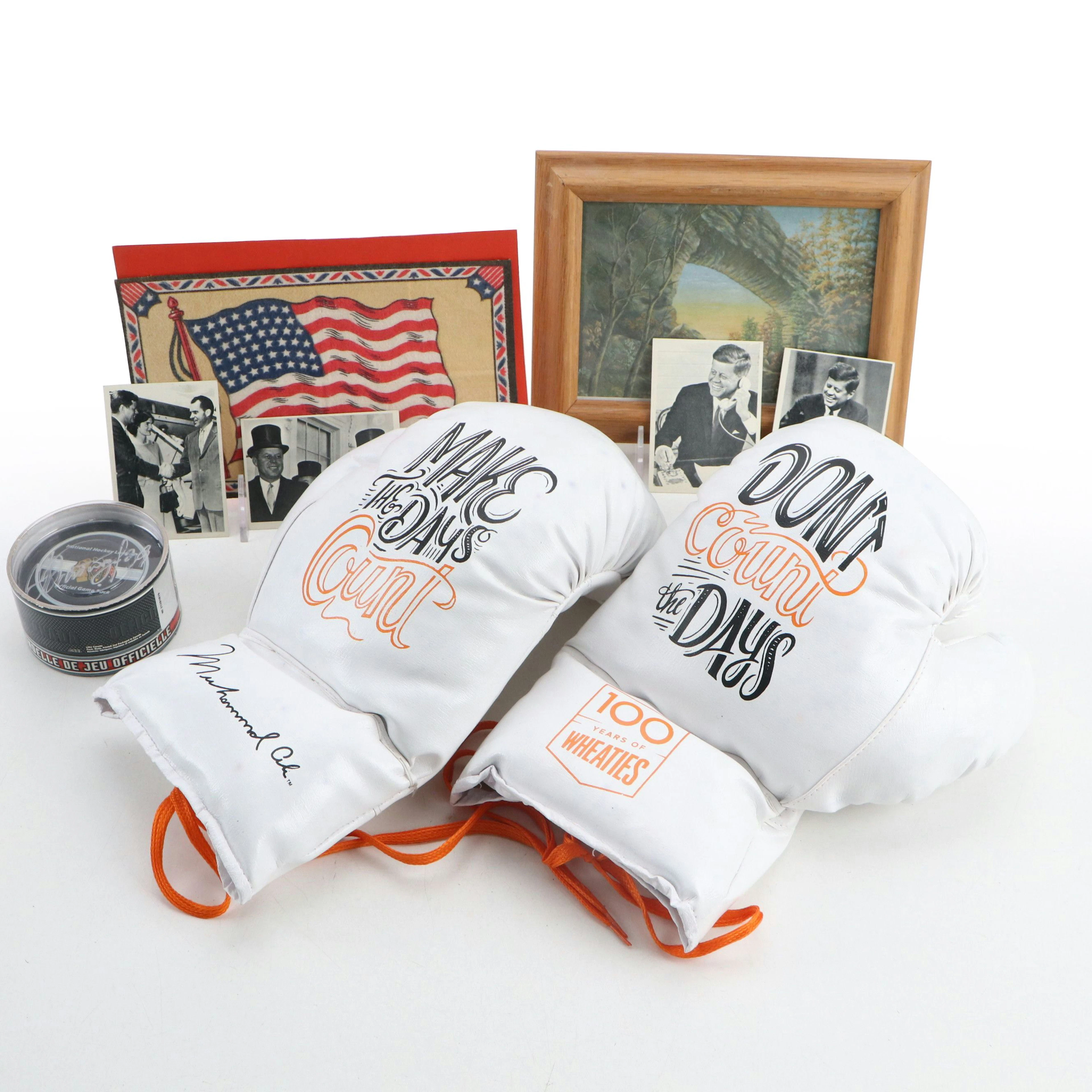 Nikolai Khabibulin Signed Hockey Puck with Wheaties Boxing Gloves and More