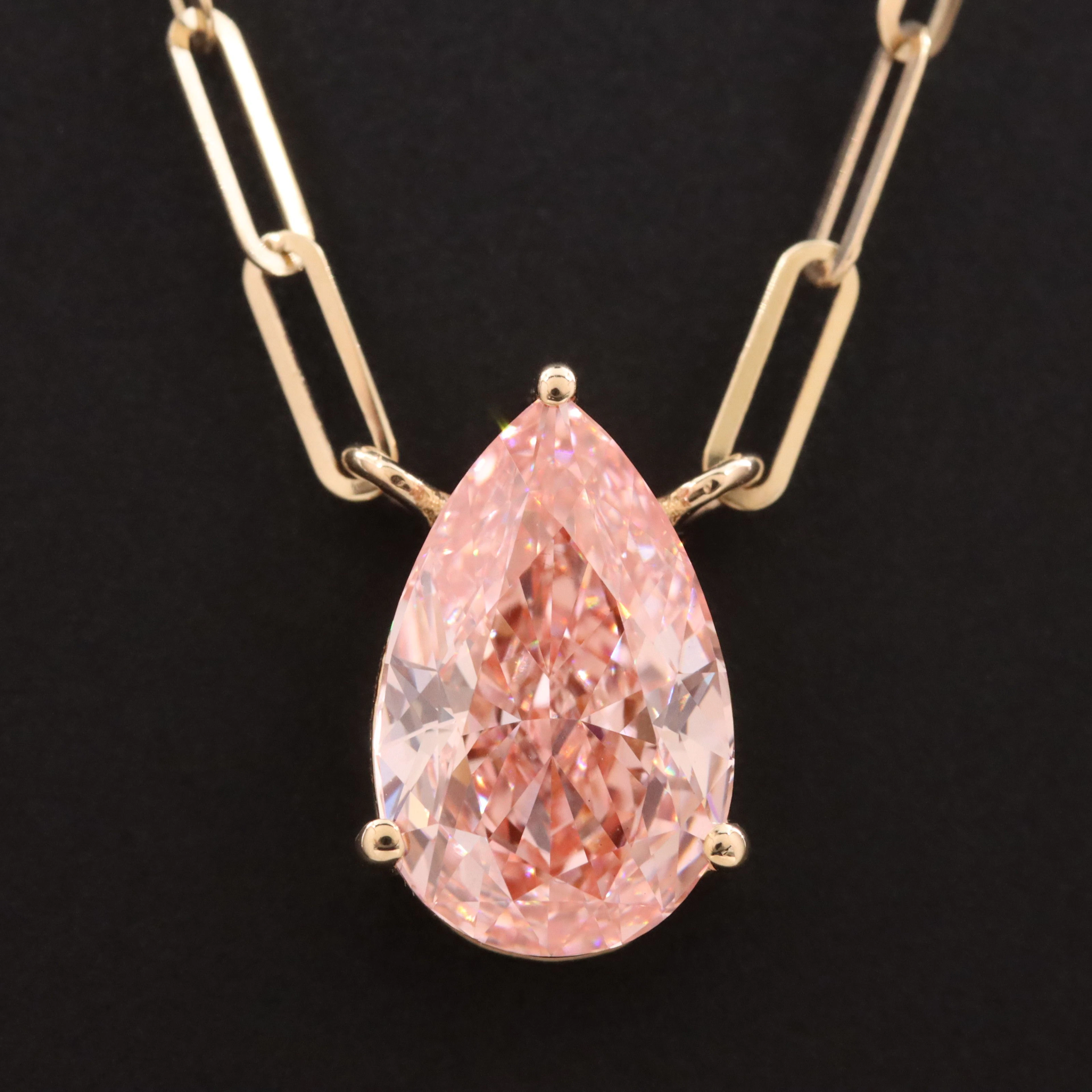 14K 2.51 CT Fancy Vivid Pink Lab Grown Diamond Necklace with IGI Report