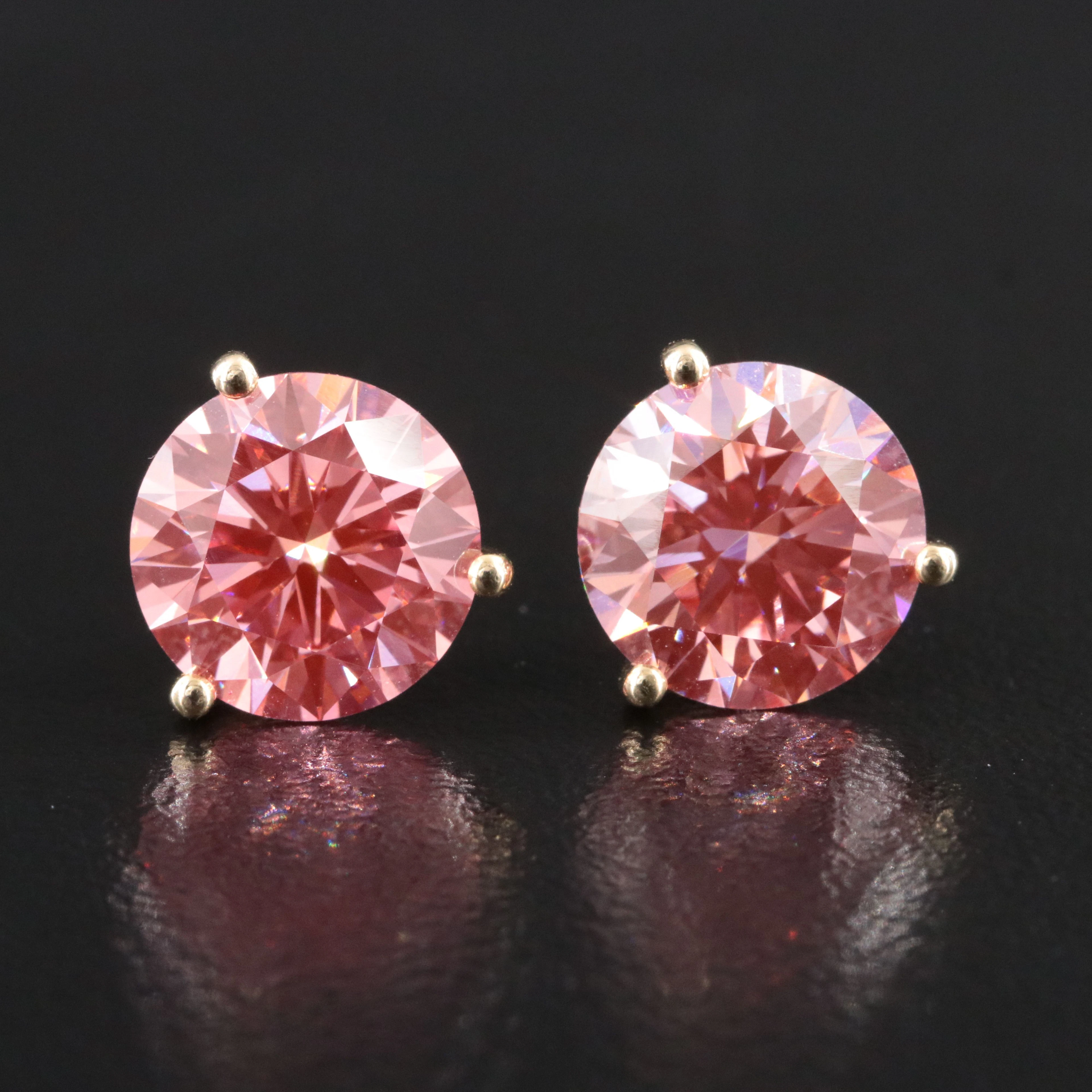 14K 6.08 CTW Fancy Vivid Pink Lab Grown Diamond Stud Earrings with IGI Reports
