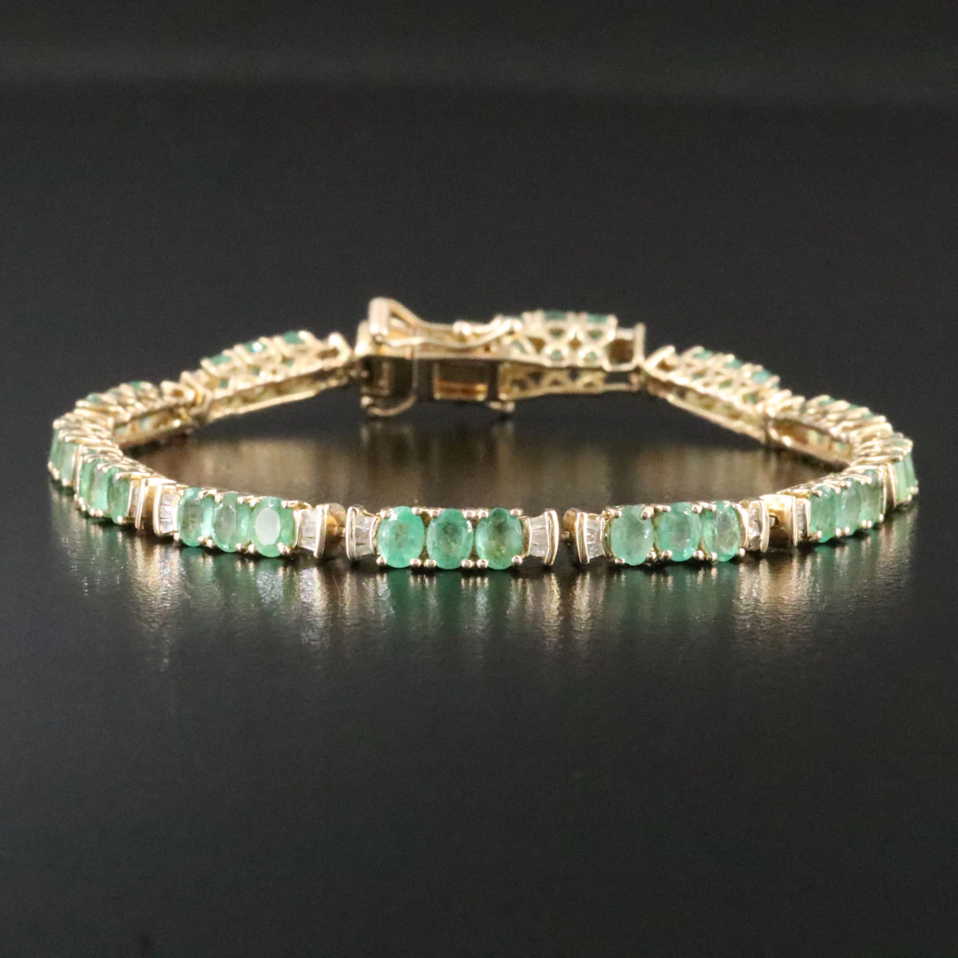 Sterling Emerald and Diamond Bracelet