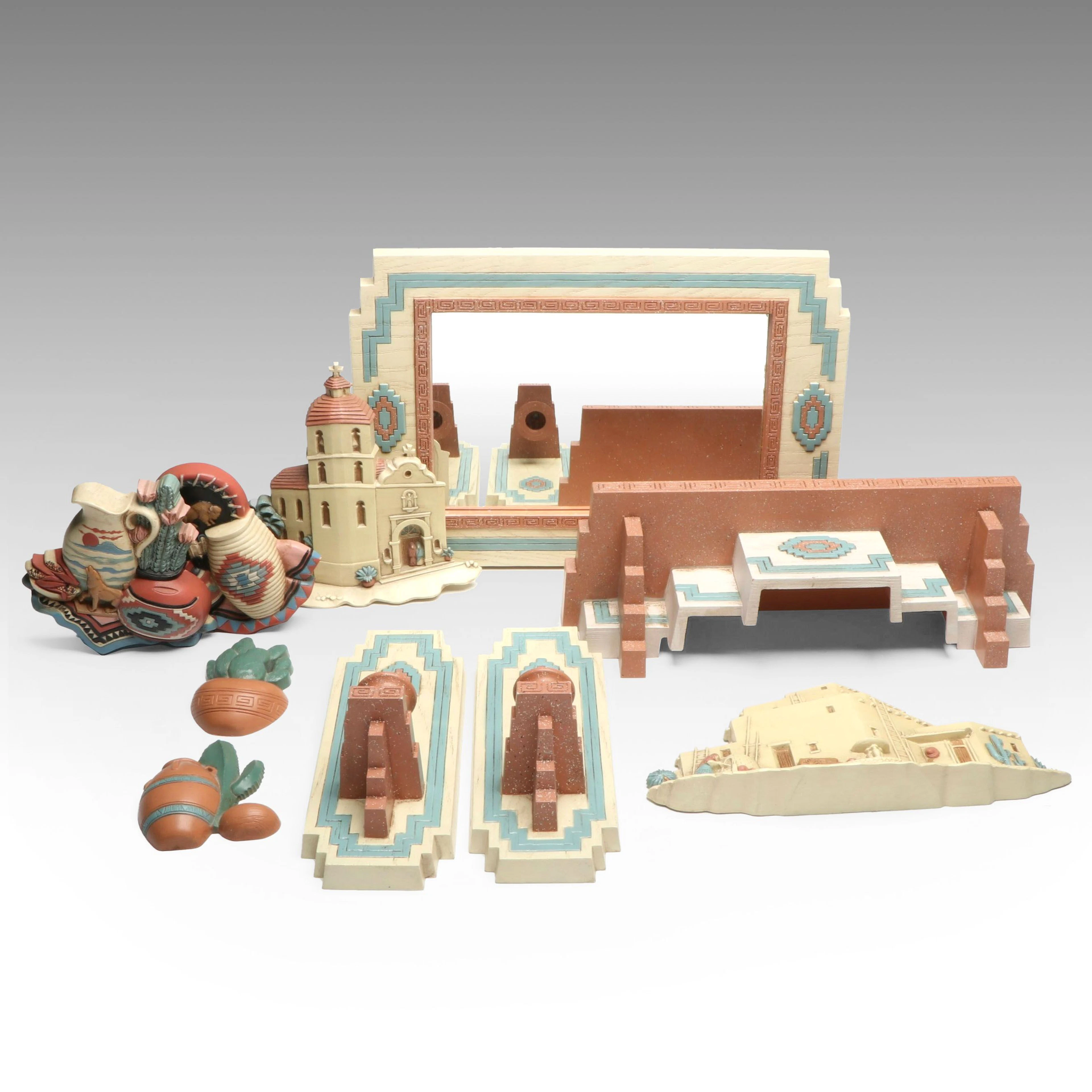 Southwestern Style Wall Mirror, Candle Sconces, Shelf, and More Wall Décor