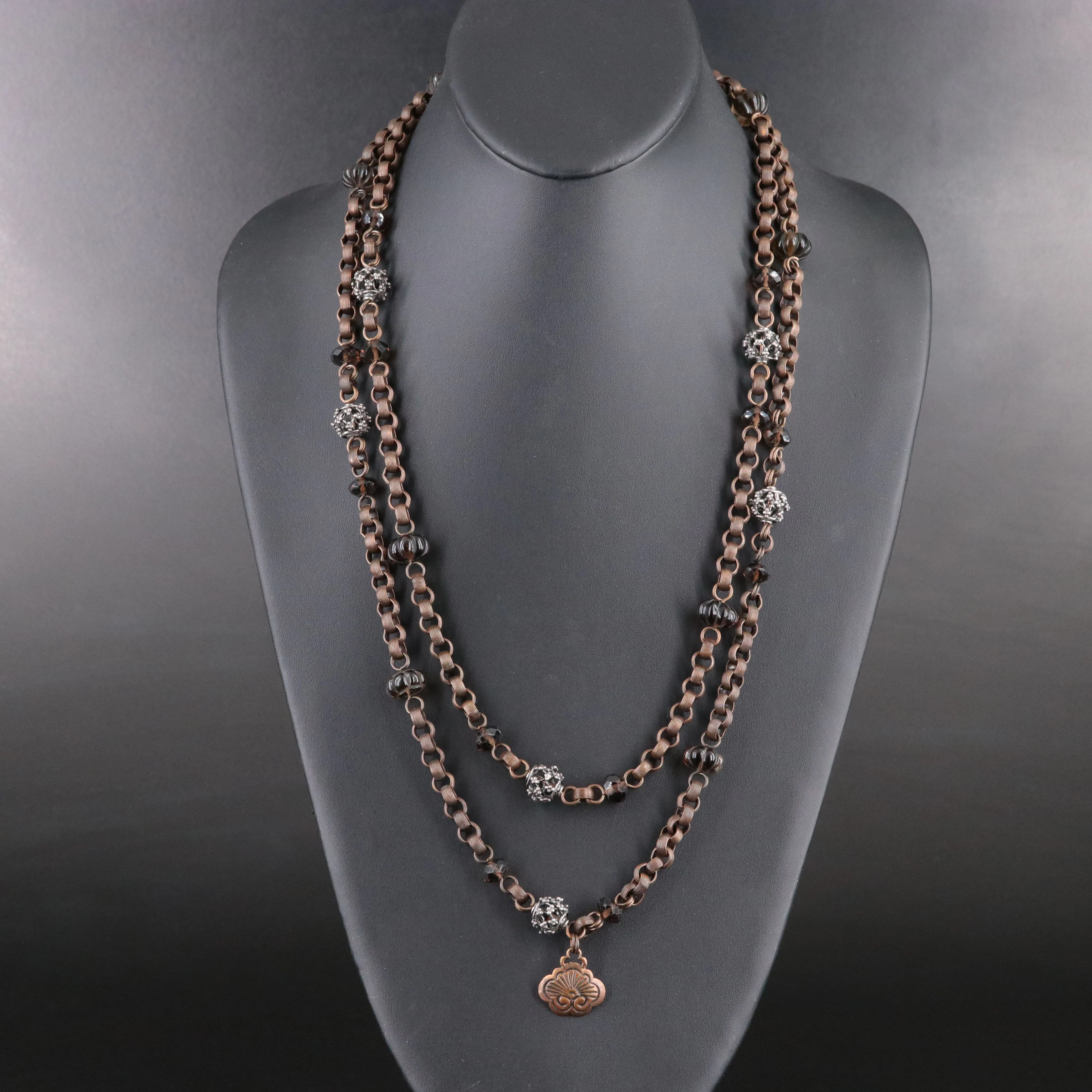 Stephen Dweck Station Necklace Including Sterling and Smoky Quartz