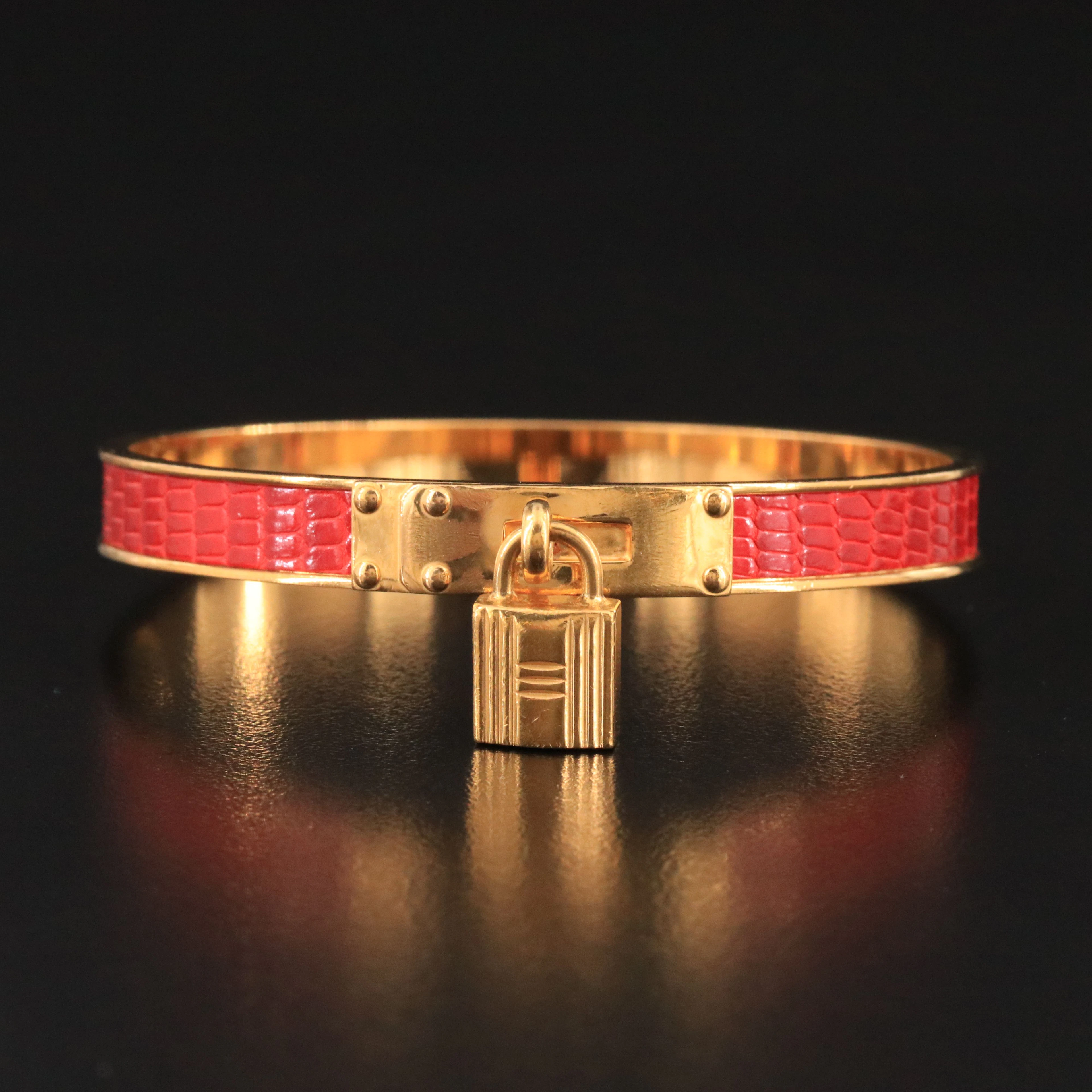 Hermès Kelly Cadena Red Leather Bangle Bracelet