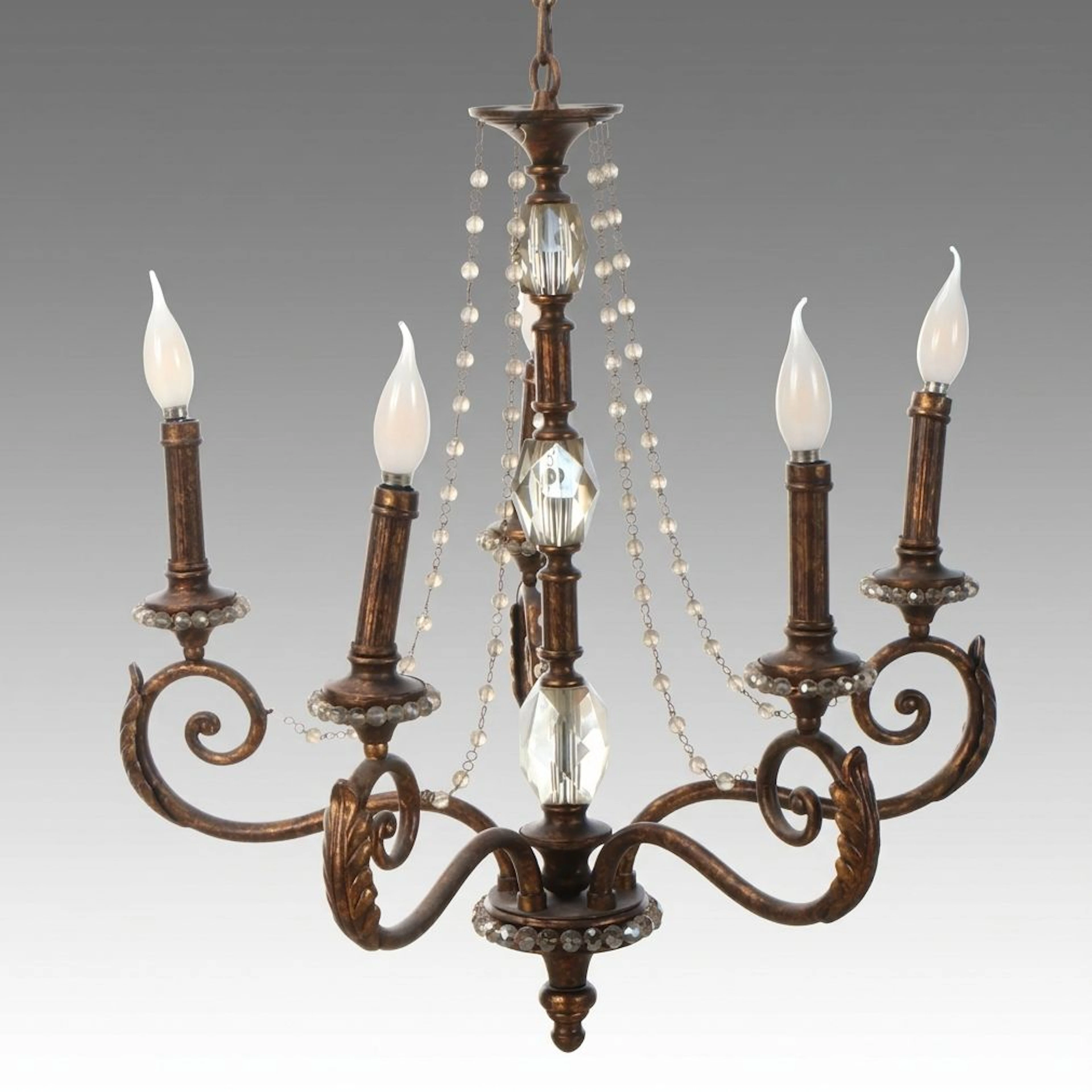 Bronze Finish Five-Arm Chandelier with Glass Accents