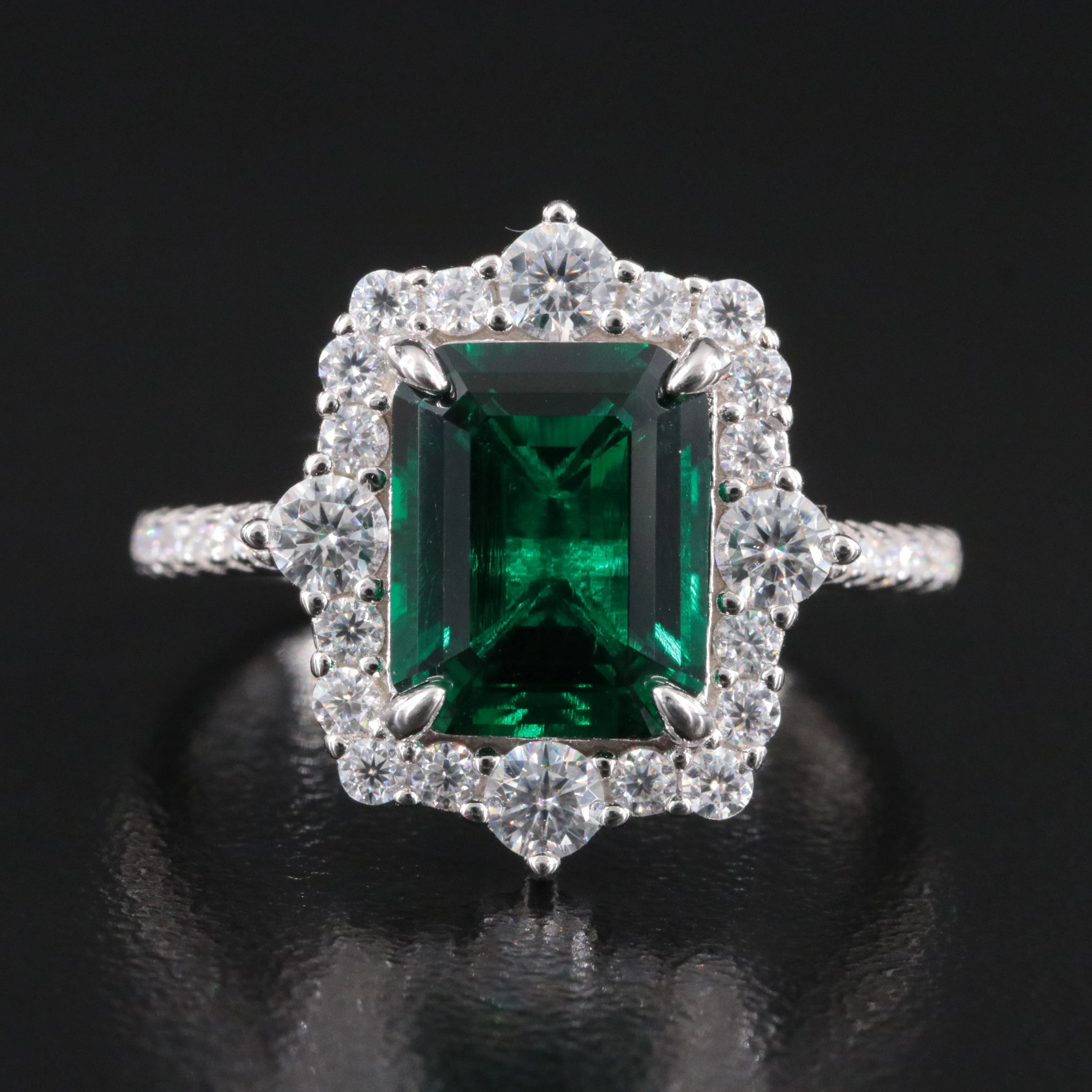 Sterling Emerald and Moissanite Ring