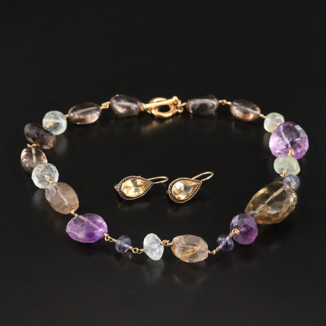 Gemstone Necklace and Sterling Earrings