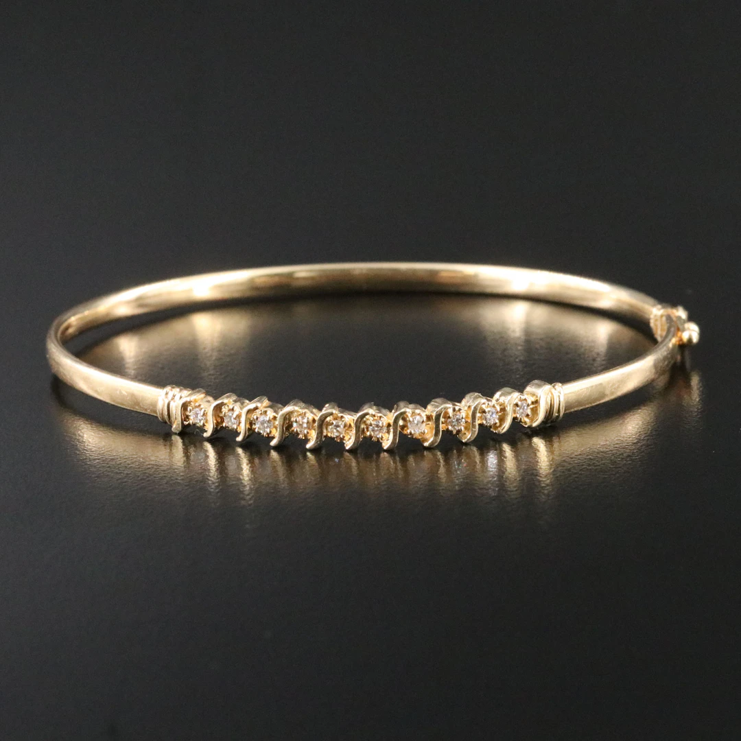 14K Diamond Bangle