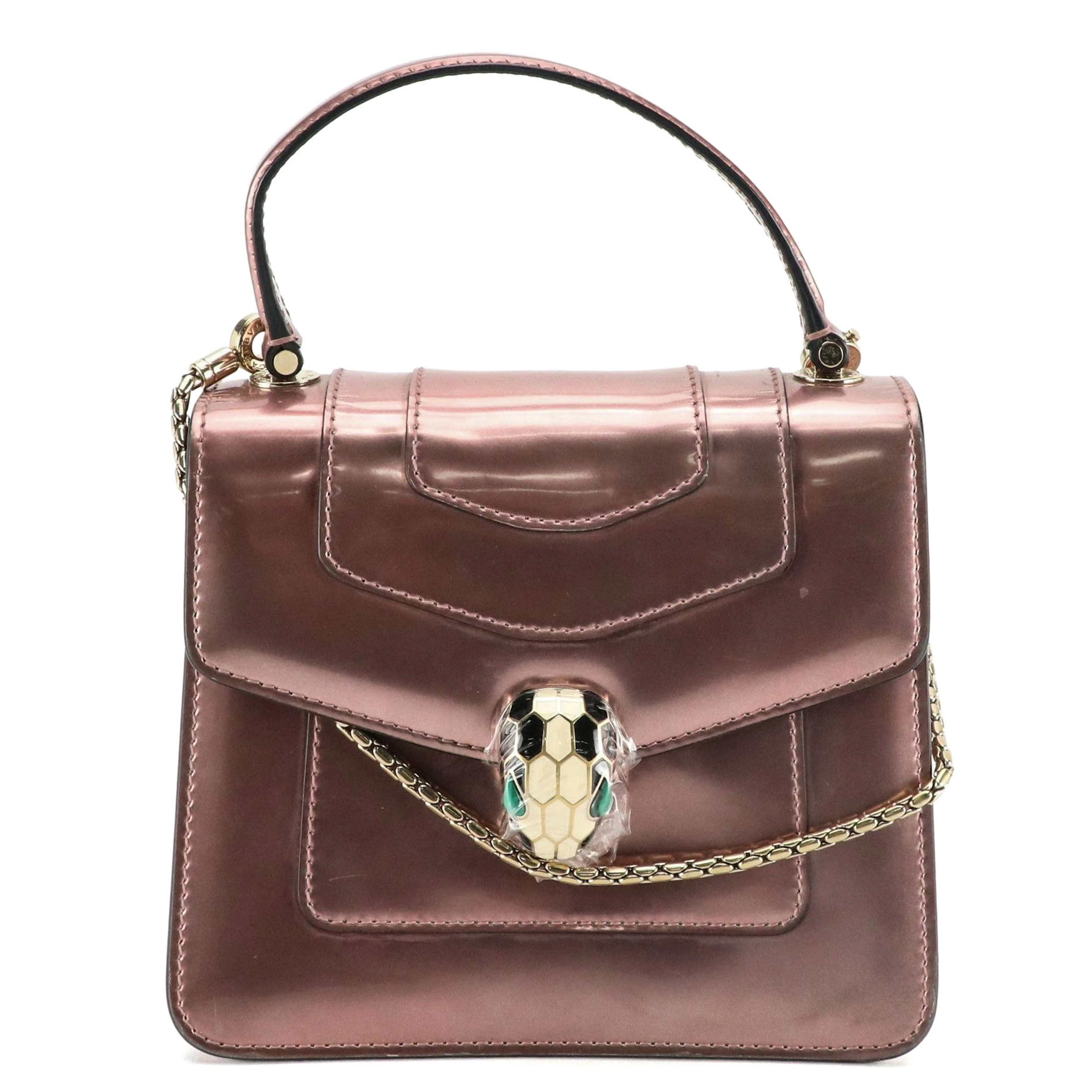 BVLGARI Serpenti Forever Two-Way Top Handle Bag in Shiny Pink Metallic Leather