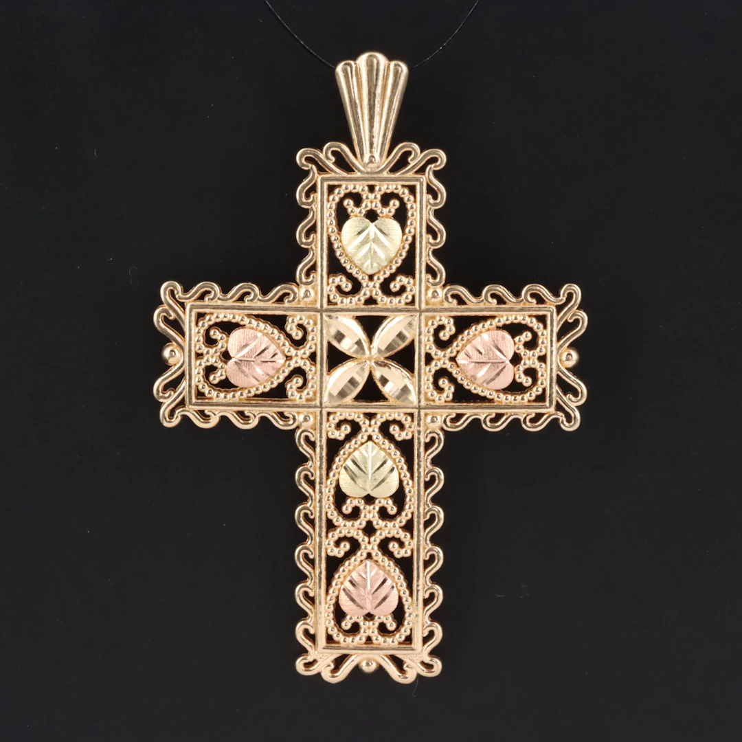 Coleman Co. Black Hills Gold 10K Tri-Color Leaf Cross Pendant