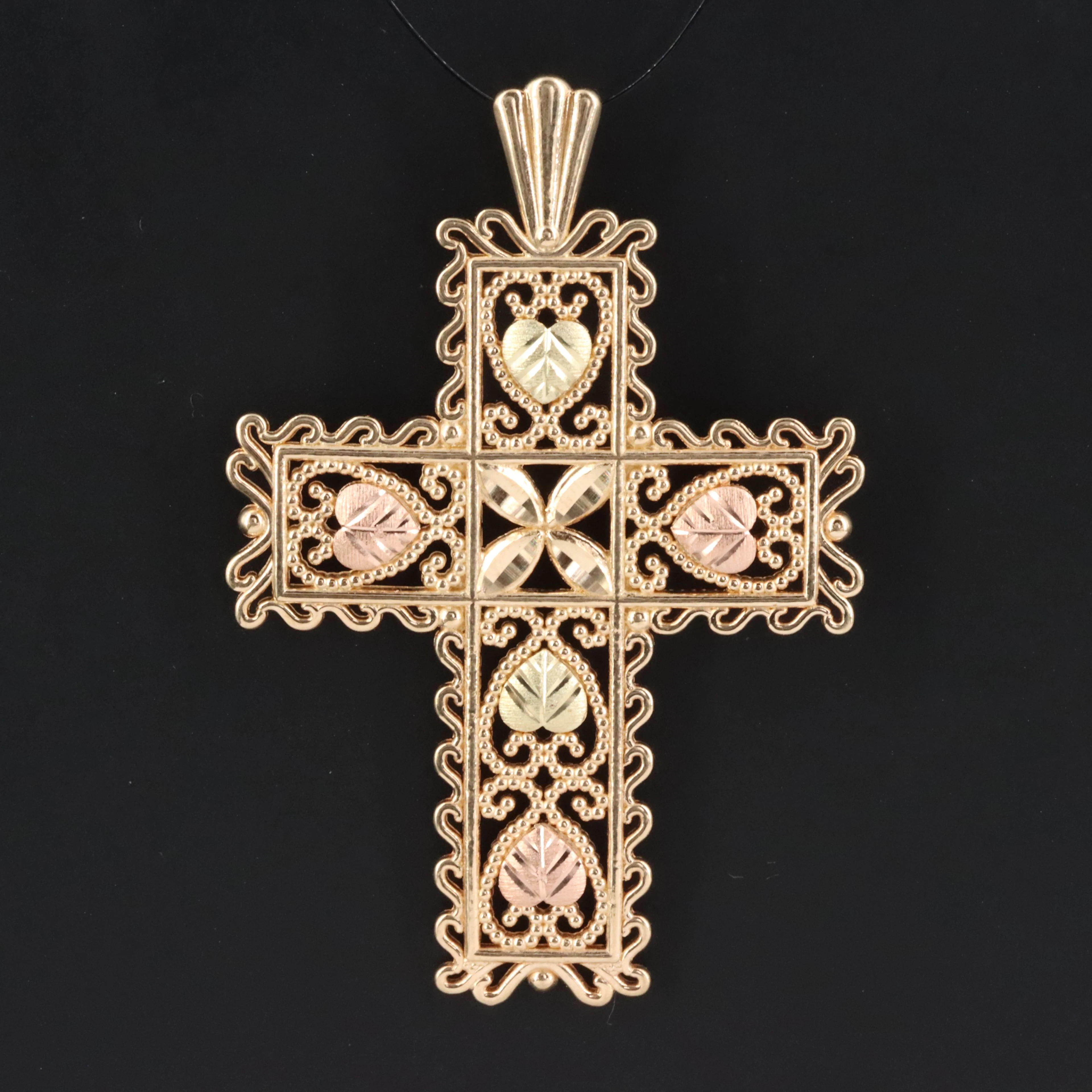 Coleman Co. Black Hills Gold 10K Tri-Color Leaf Cross Pendant