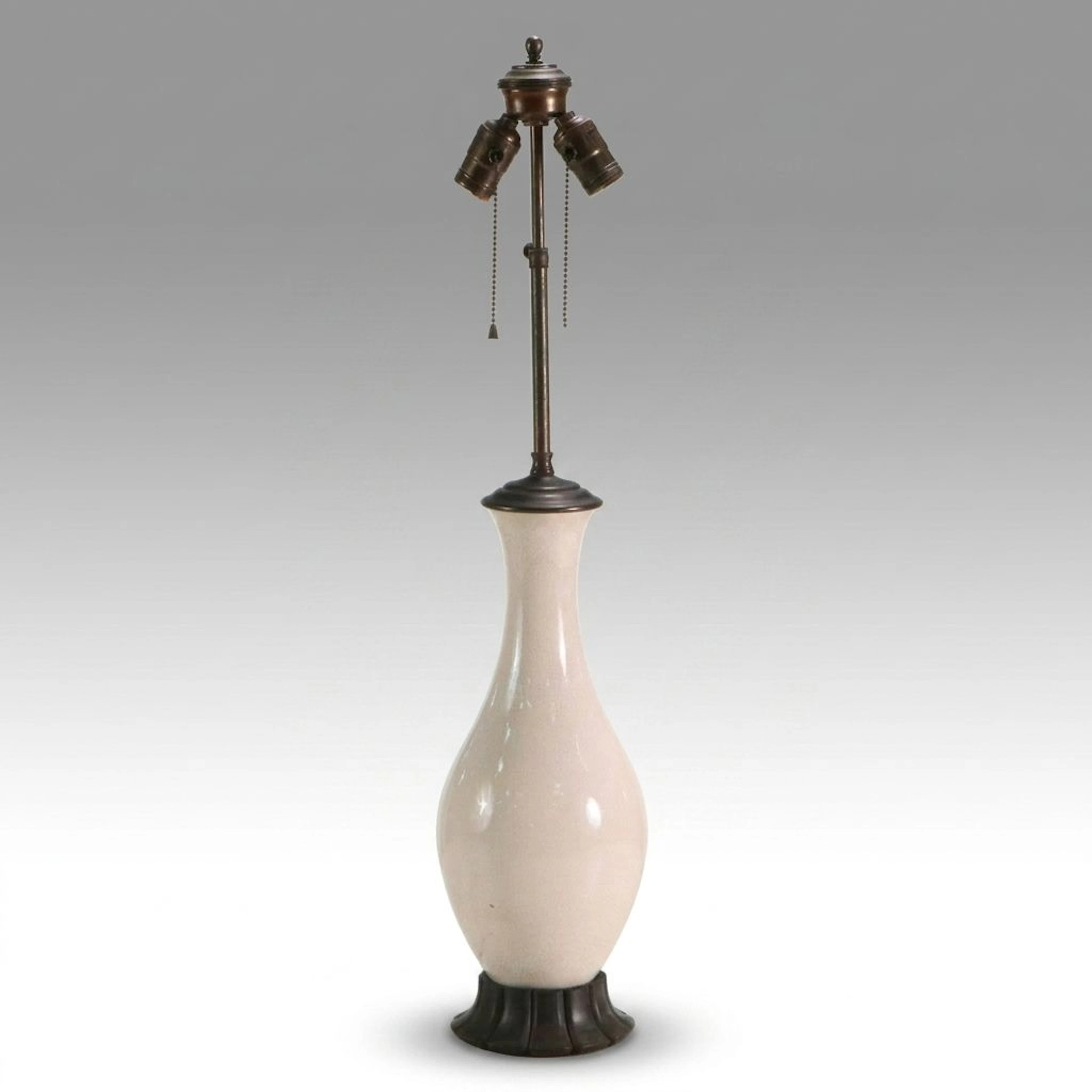 Cream Colored Ceramic Bowling Pin Table Lamp, Mid to Late 20th Century