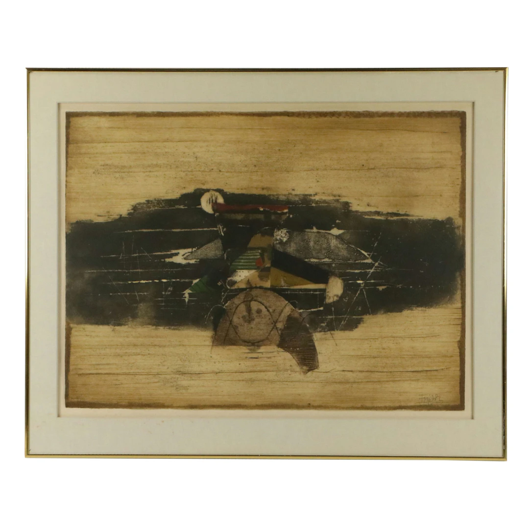 Johnny Friedlaender Abstract Etching with Aquatint, Late 20th Century
