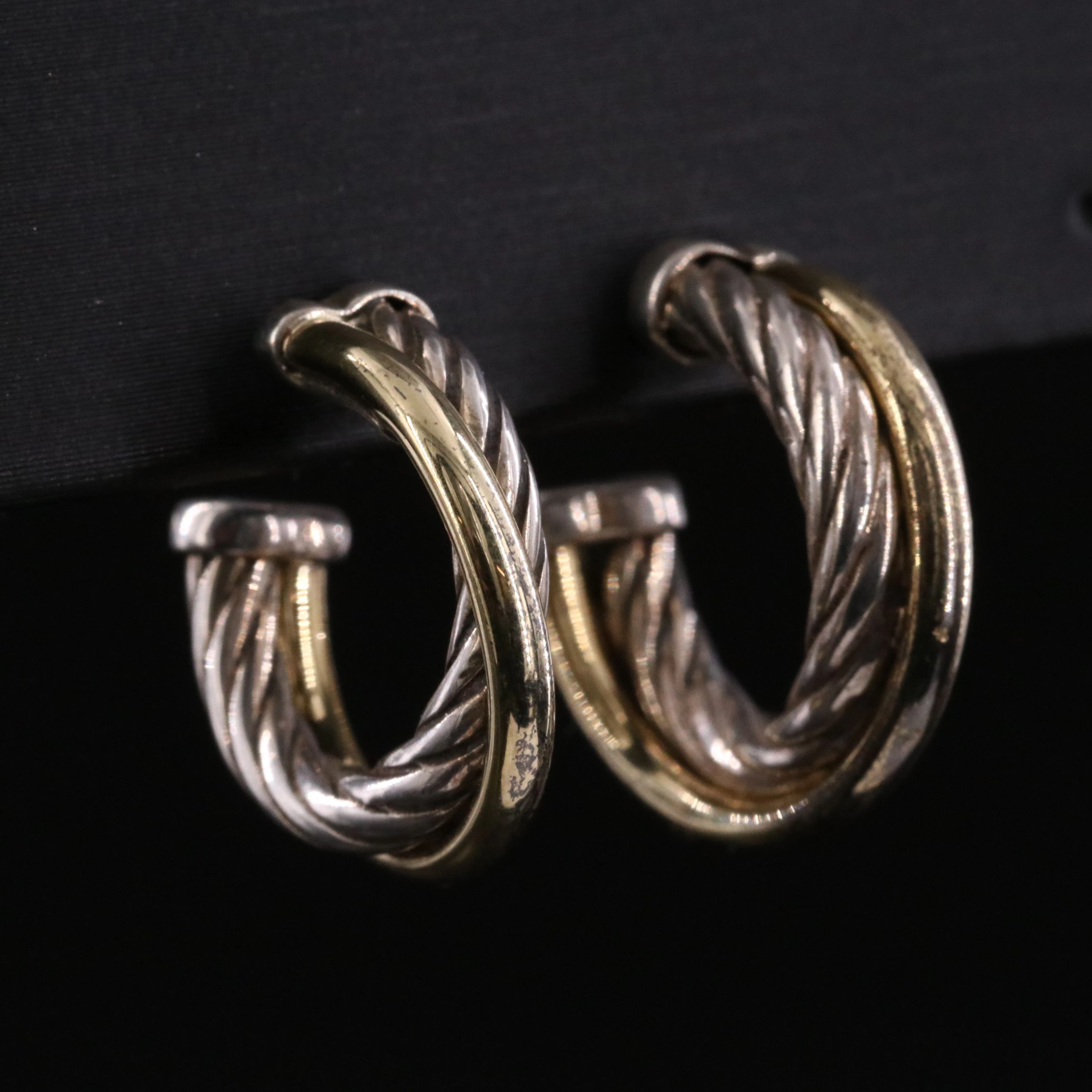 David Yurman Crossover Sterling and 18K Bonded Gold Hoop Earrings