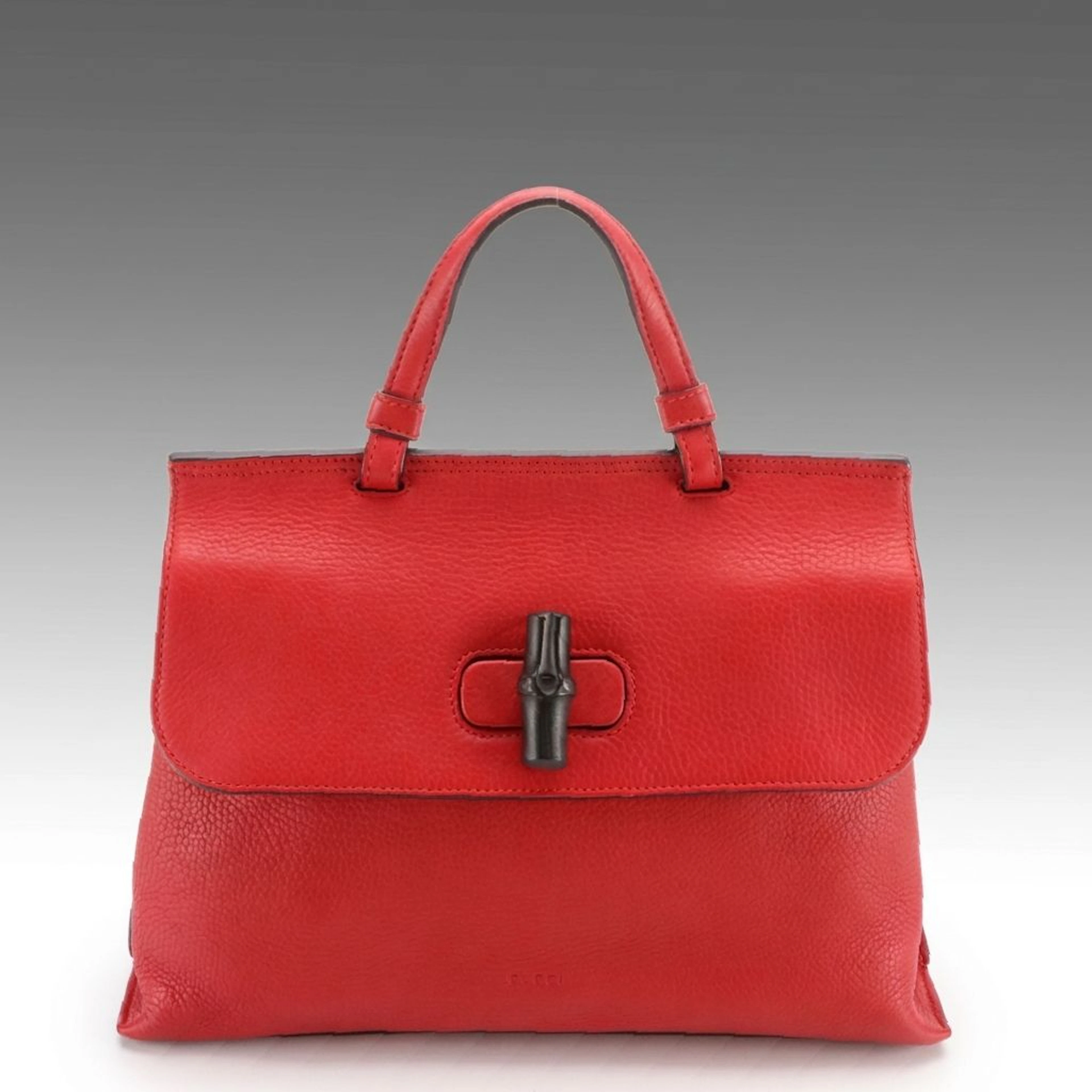 Gucci Red Calfskin Grain Leather Daily Two-Way Top Handle Bag with Bamboo Clasp