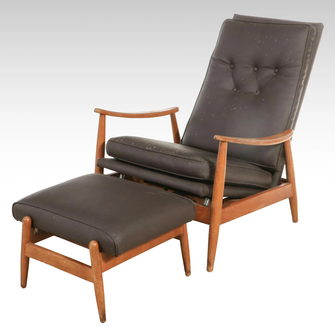 Milo Baughman for James Inc. Mid Century Modern Walnut Lounge Chair and Ottoman