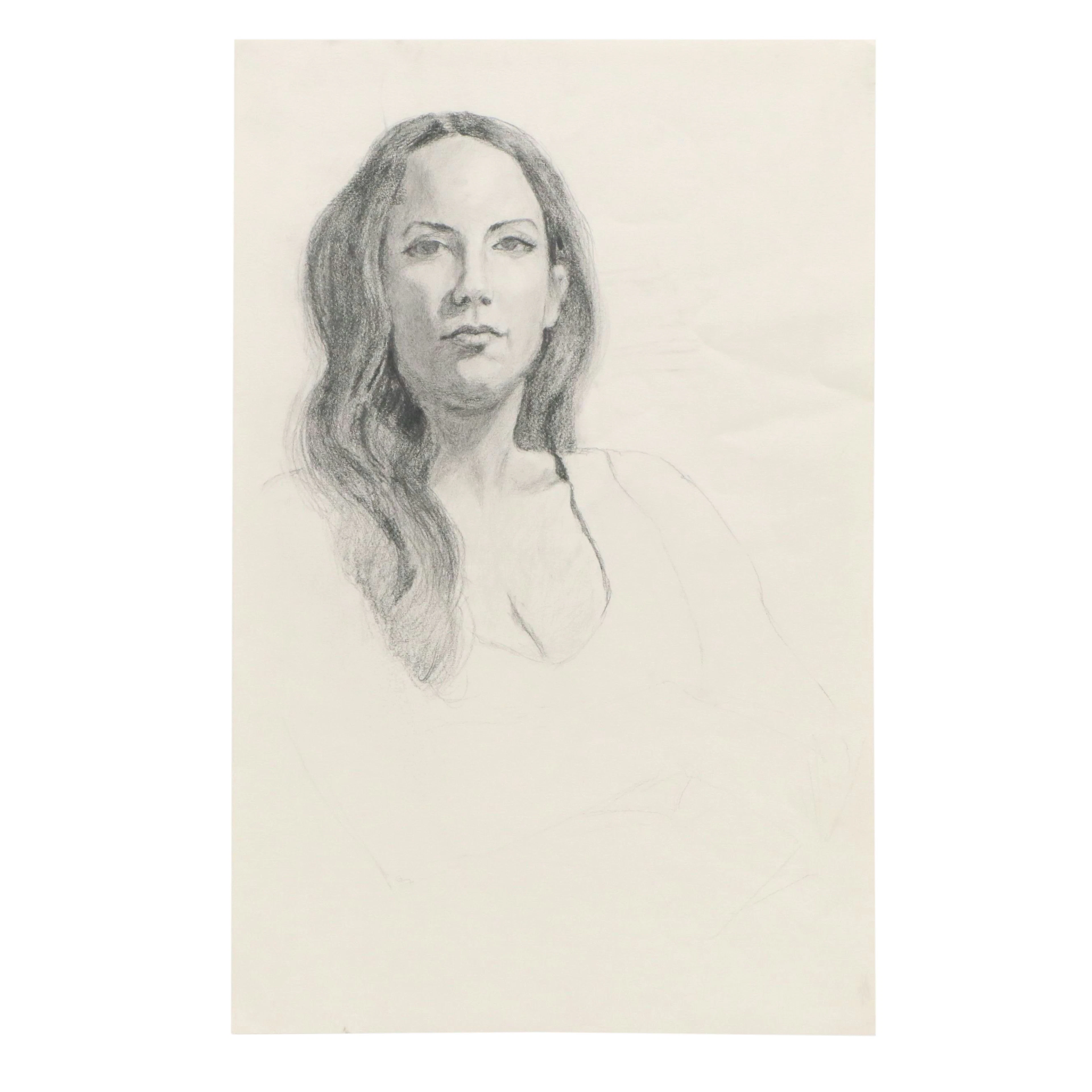 Larry Griggs Graphite Drawing of Woman with Long Hair