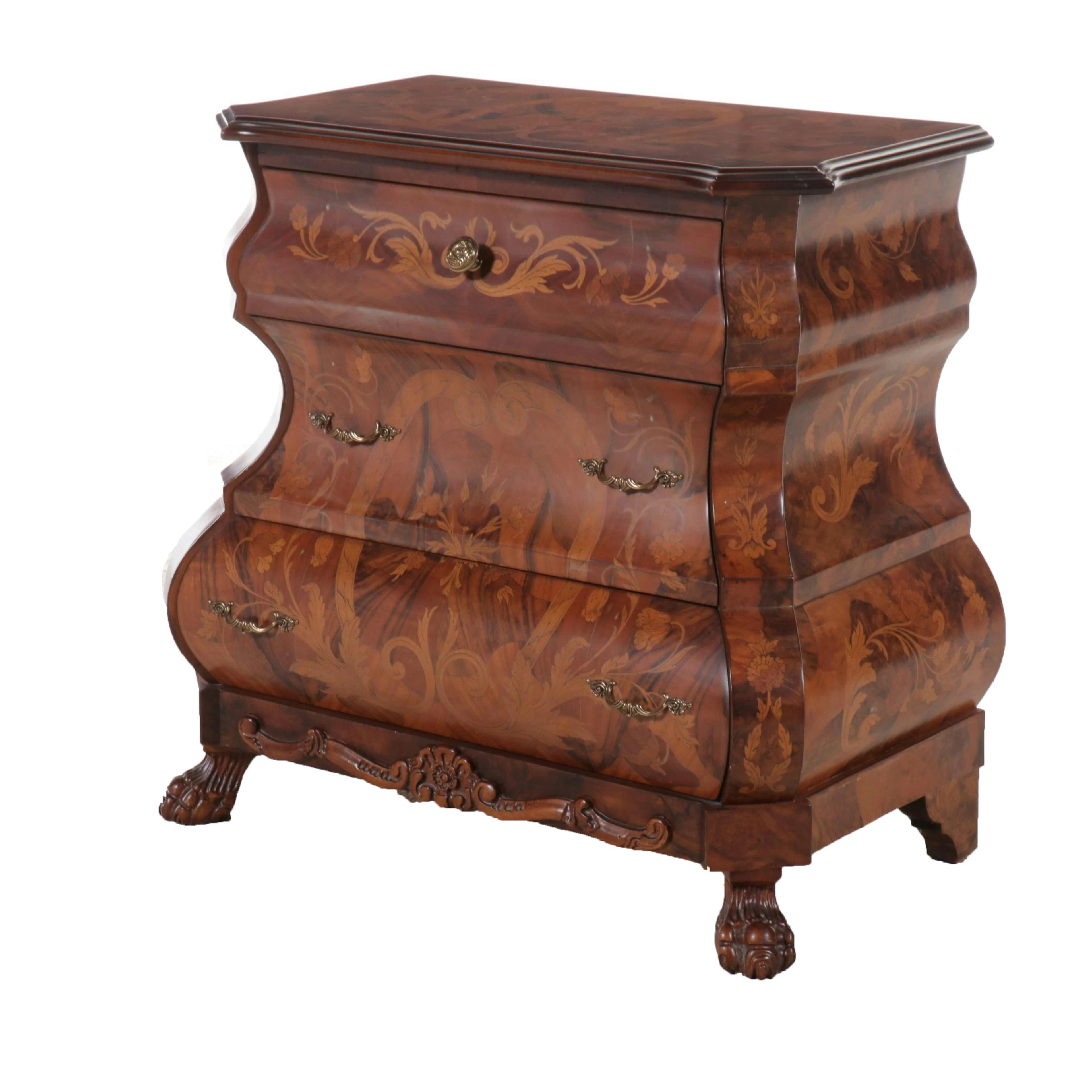 Dutch Baroque Style Bombe Commode with Folial Design Inlay