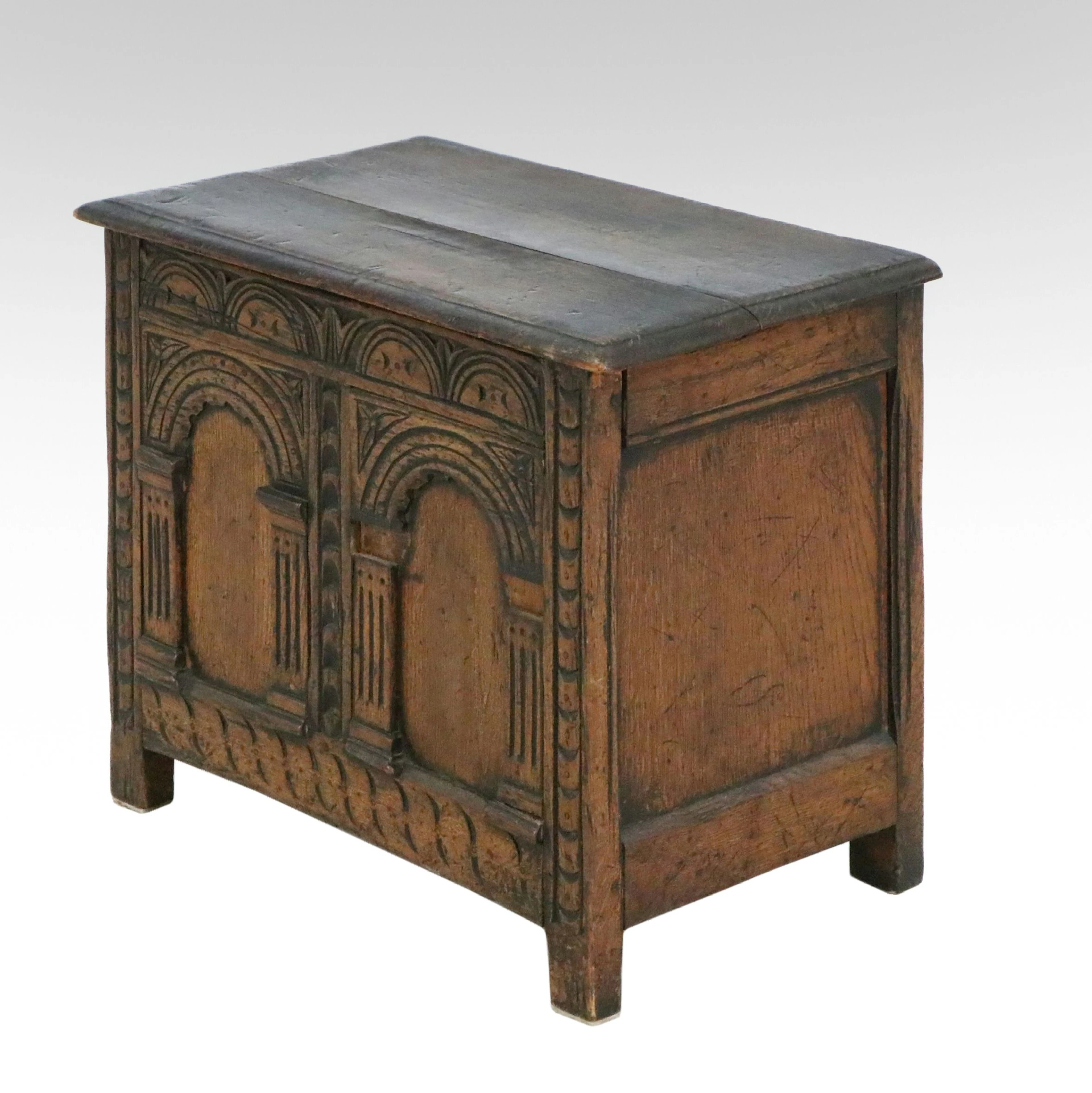 European Baroque Carved Oak Coffer Chest, 18th Century