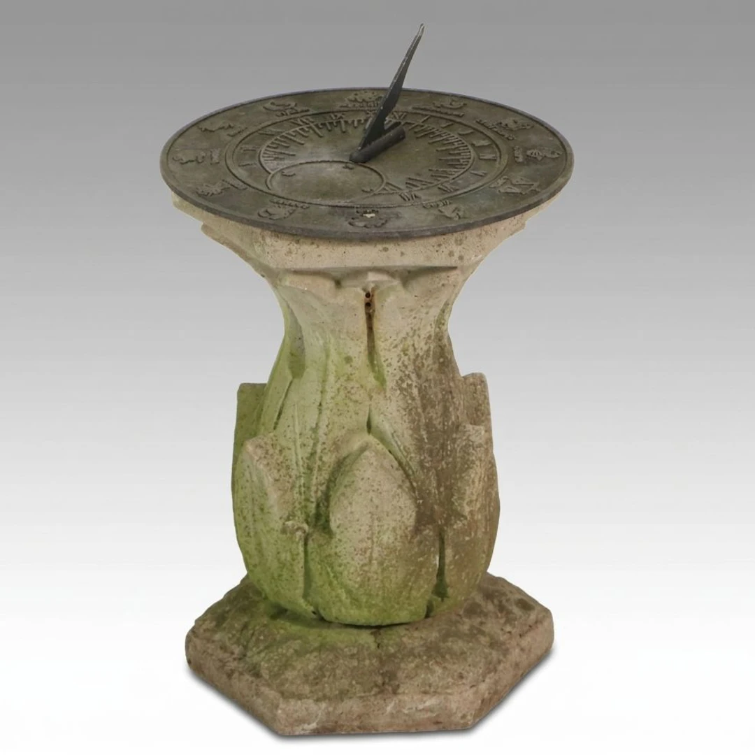 Zodiac Metal and Concrete Garden Sundial