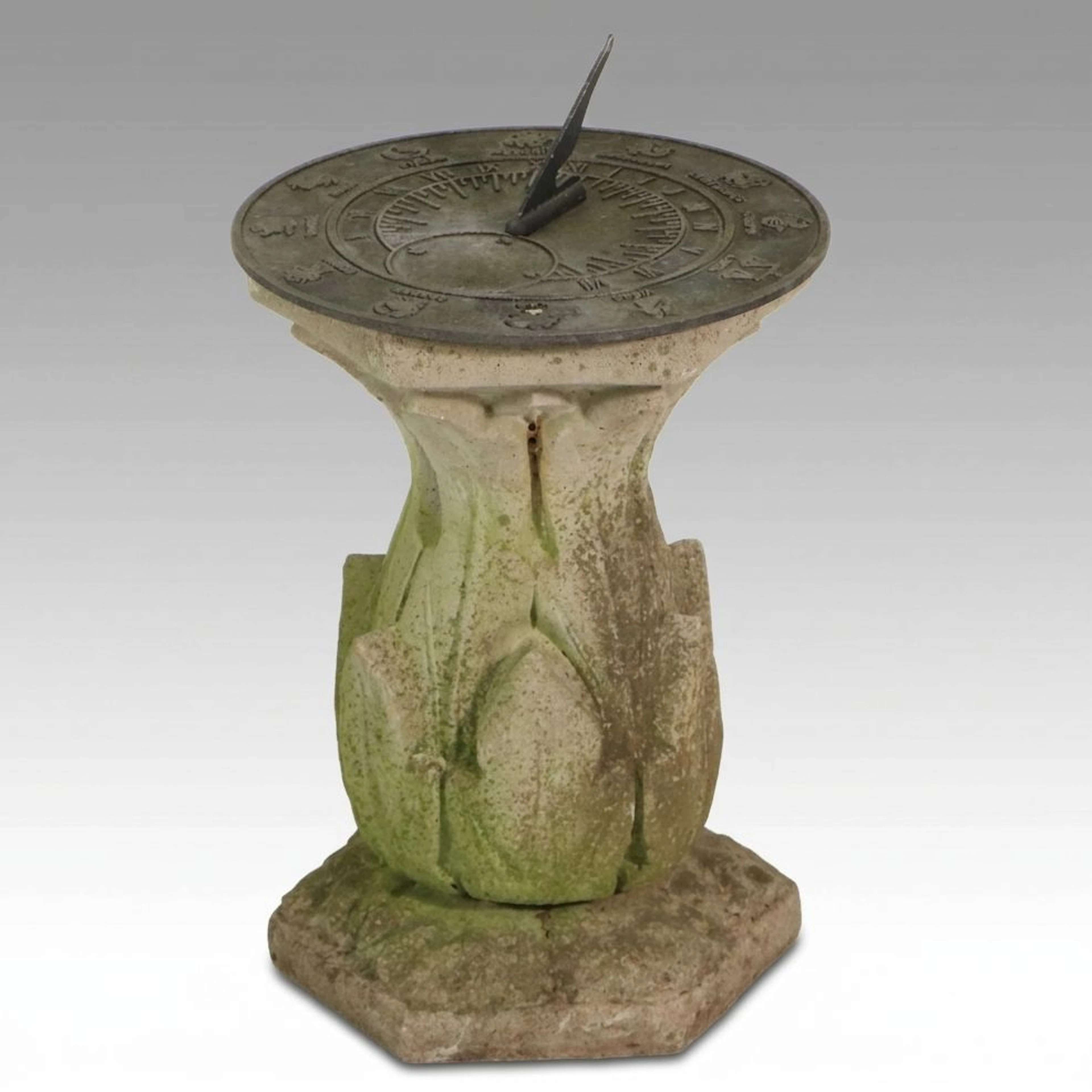 Zodiac Metal and Concrete Garden Sundial