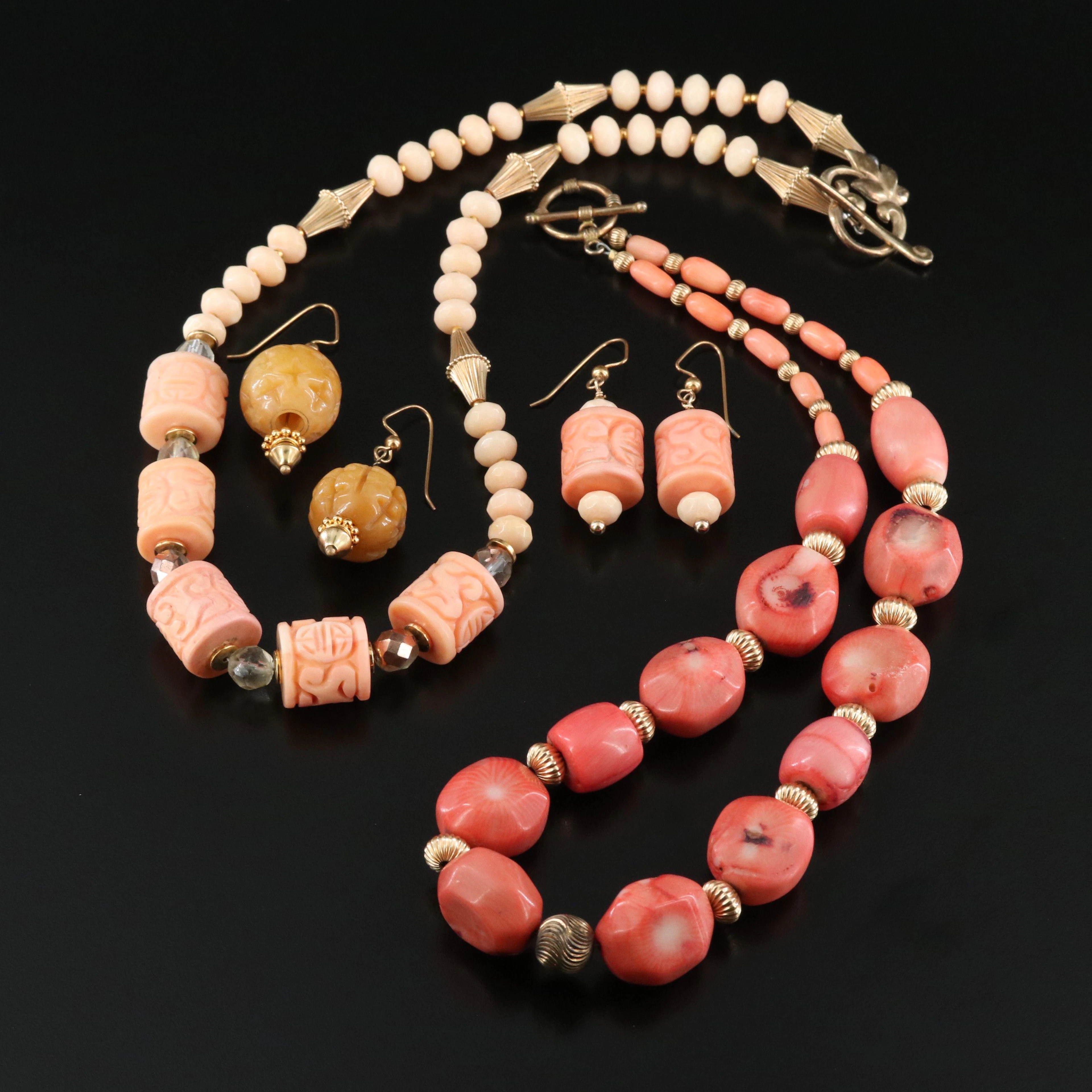 Longevity Symbols, Coral and Jasper Featured in Necklaces and Earrings