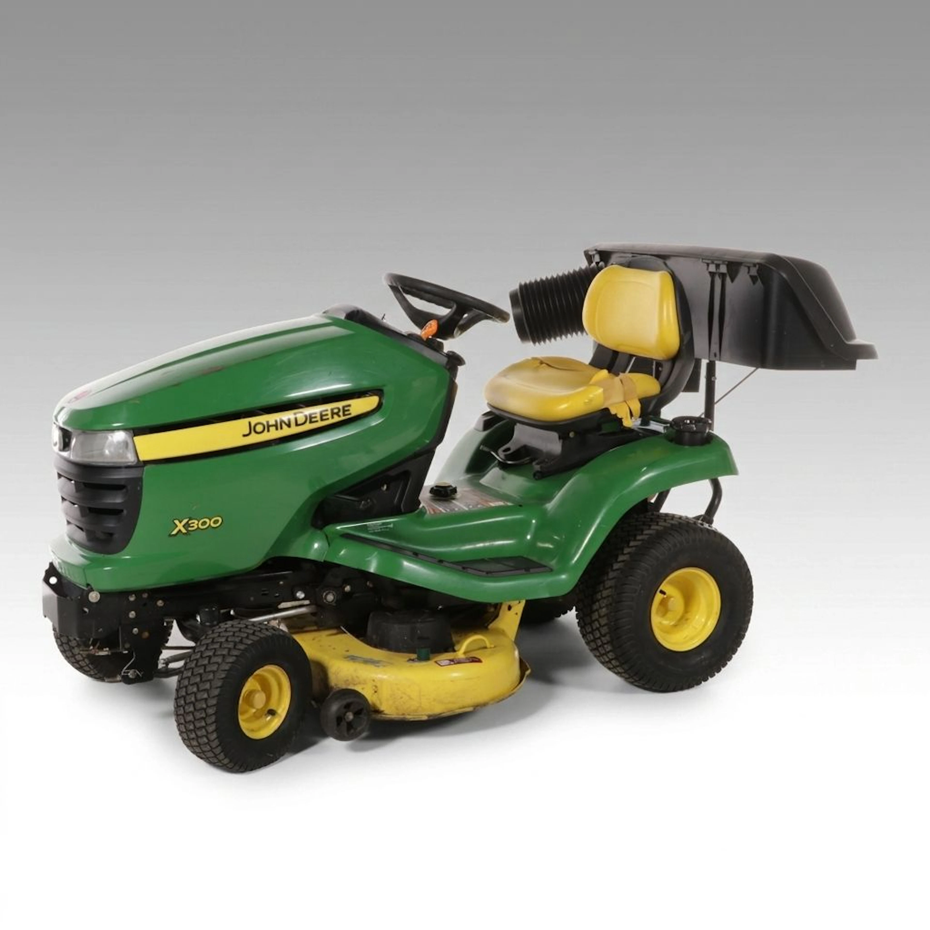 John Deere X300 Riding Lawnmower with Grass Catcher