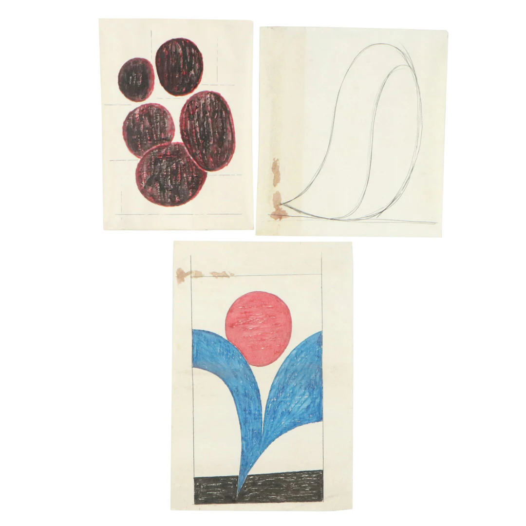 Achi Sullo Abstract Graphite, Pastel, and Ink Drawings, Late 20th to 21st C.