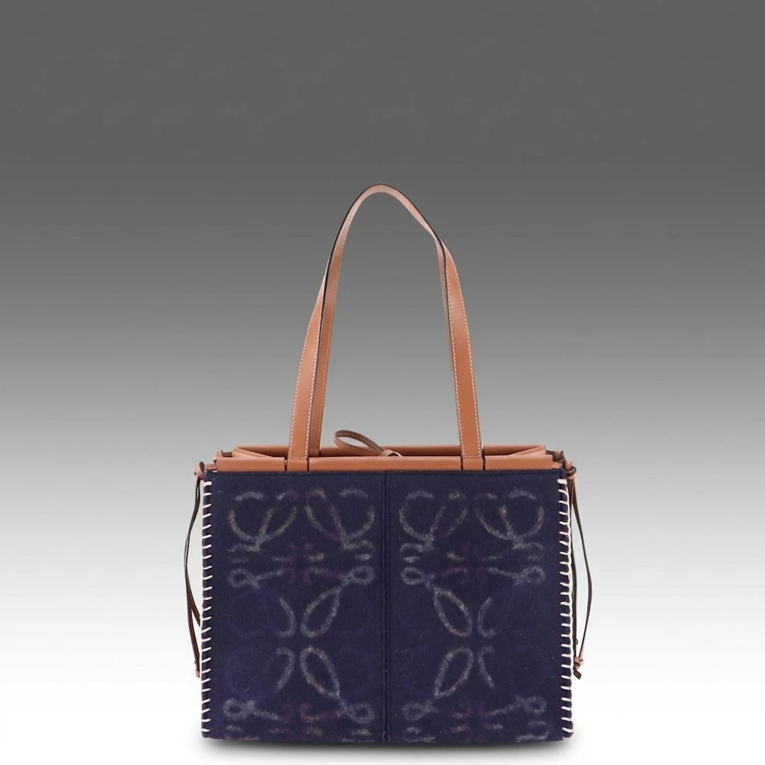 Loewe Blanket Stitched Anagram Wool Felt and Leather Cushion Tote Bag