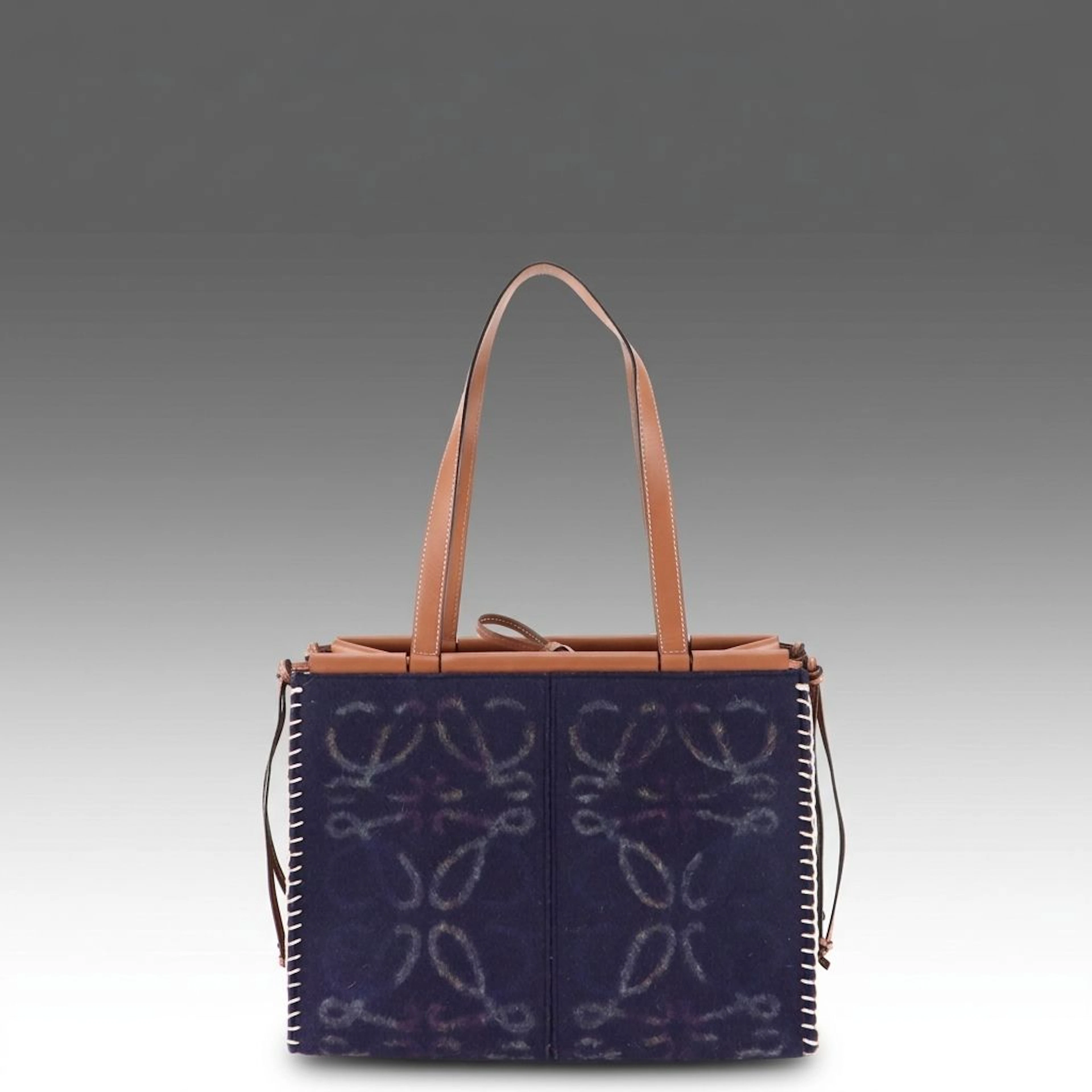 Loewe Blanket Stitched Anagram Wool Felt and Leather Cushion Tote Bag
