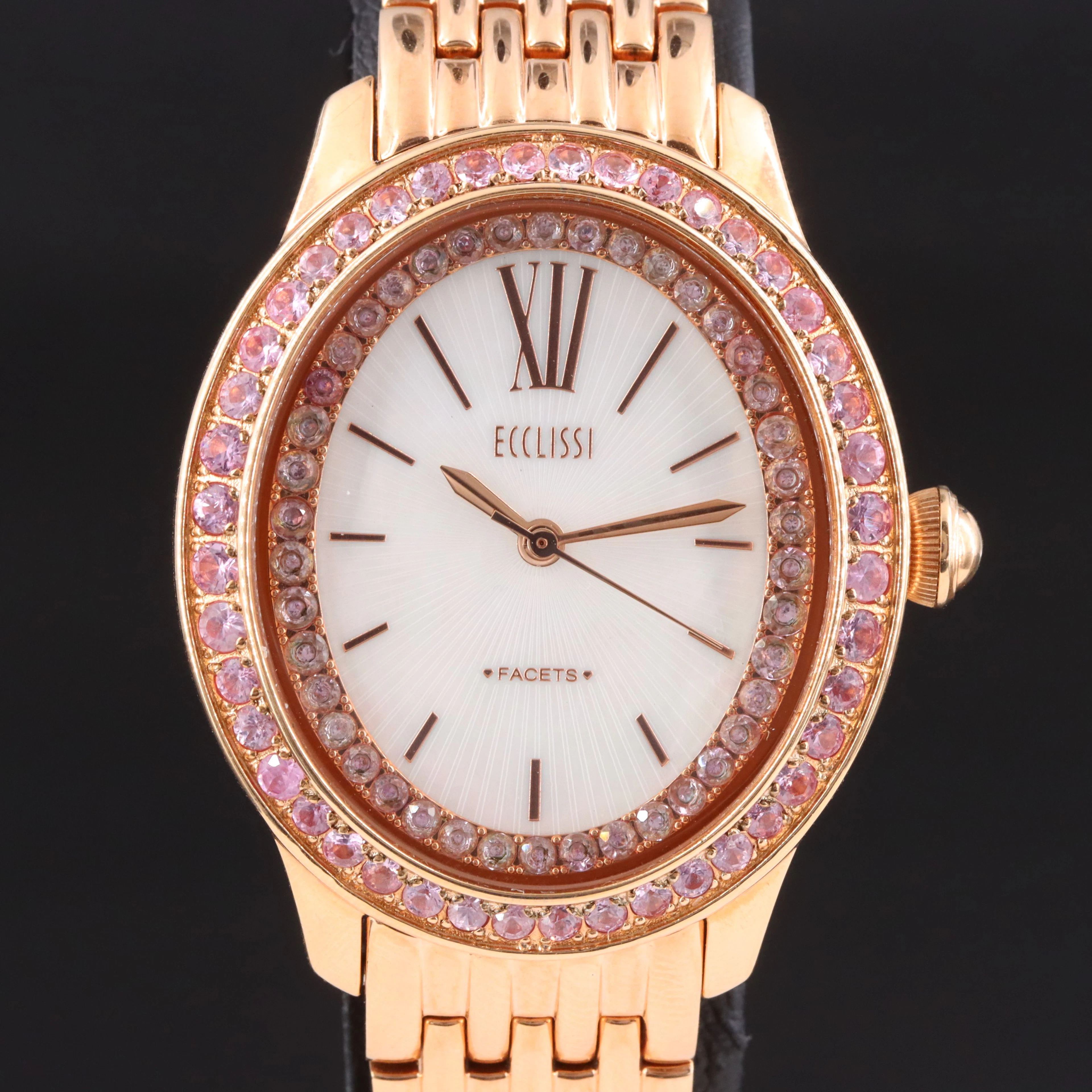 Ecclissi Facets Pink Sapphire Rose Tone Stainless Steel Quartz Watch # 75690