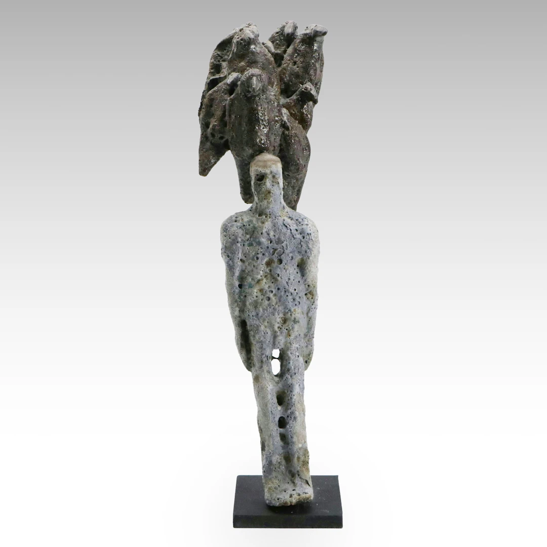 Mark Chatterley Ceramic Sculpture of Man and Crows, 21st Century